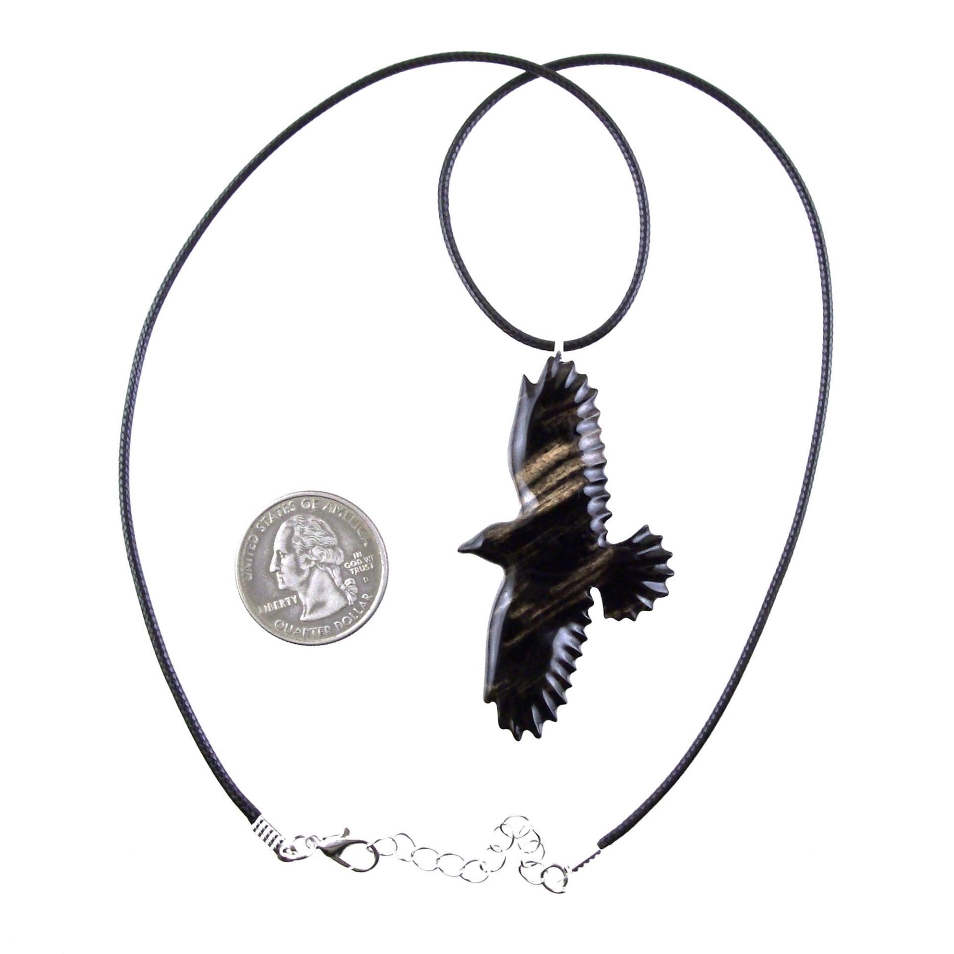Hand Carved Crow Pendant, Raven Necklace, Wooden Raven Pendant, Wood Crow Necklace, Totem Spirit Animal Jewelry Gift for Him Her