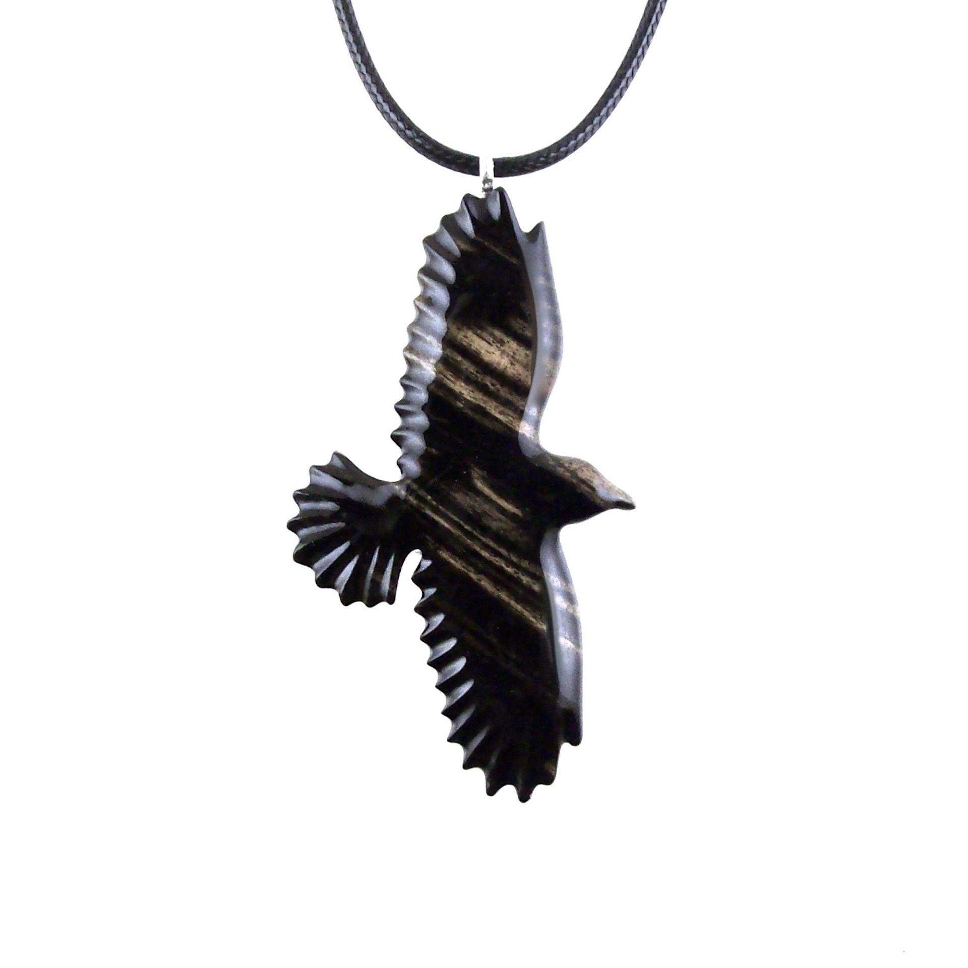 Hand Carved Crow Pendant, Raven Necklace, Wooden Raven Pendant, Wood Crow Necklace, Totem Spirit Animal Jewelry Gift for Him Her