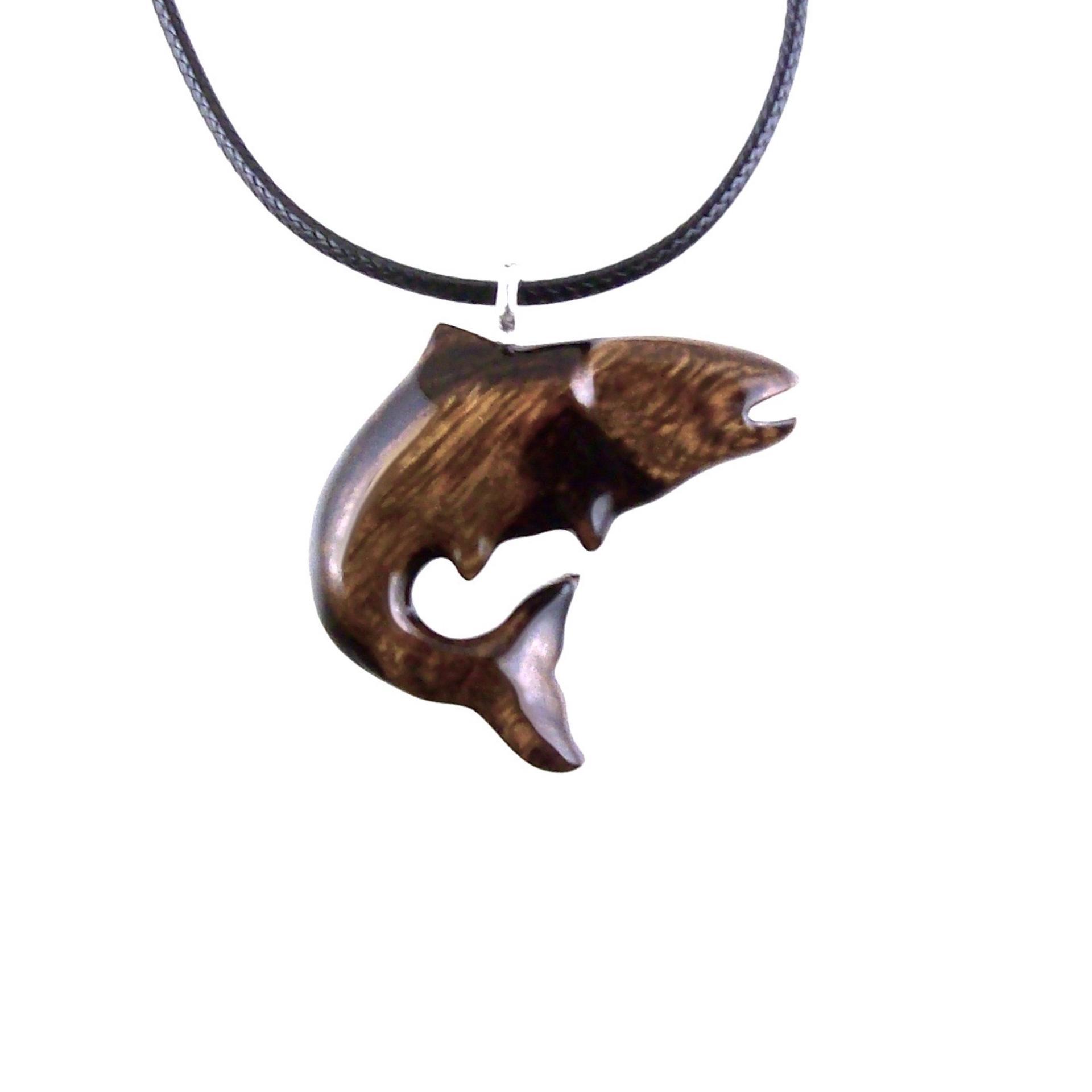 Salmon Necklace, Hand Carved Wooden Fish Pendant, Trout Necklace, Mens Wood Pendant, Fishermen Jewelry, Gift for Him