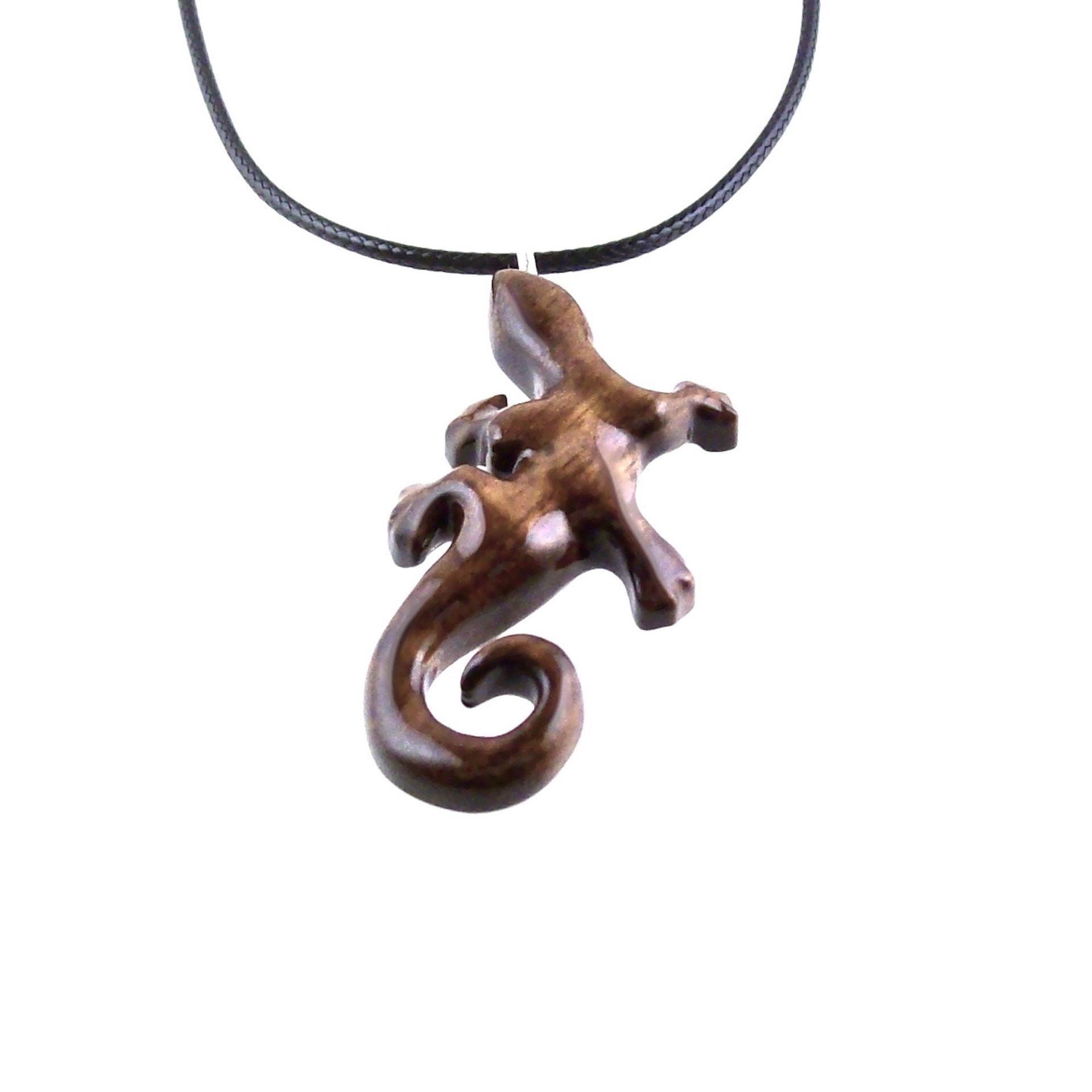 Hand Carved Gecko Pendant, Wooden Lizard Necklace, Wood Salamander Necklace, Totem Lizard Jewelry Gift for Men or Women