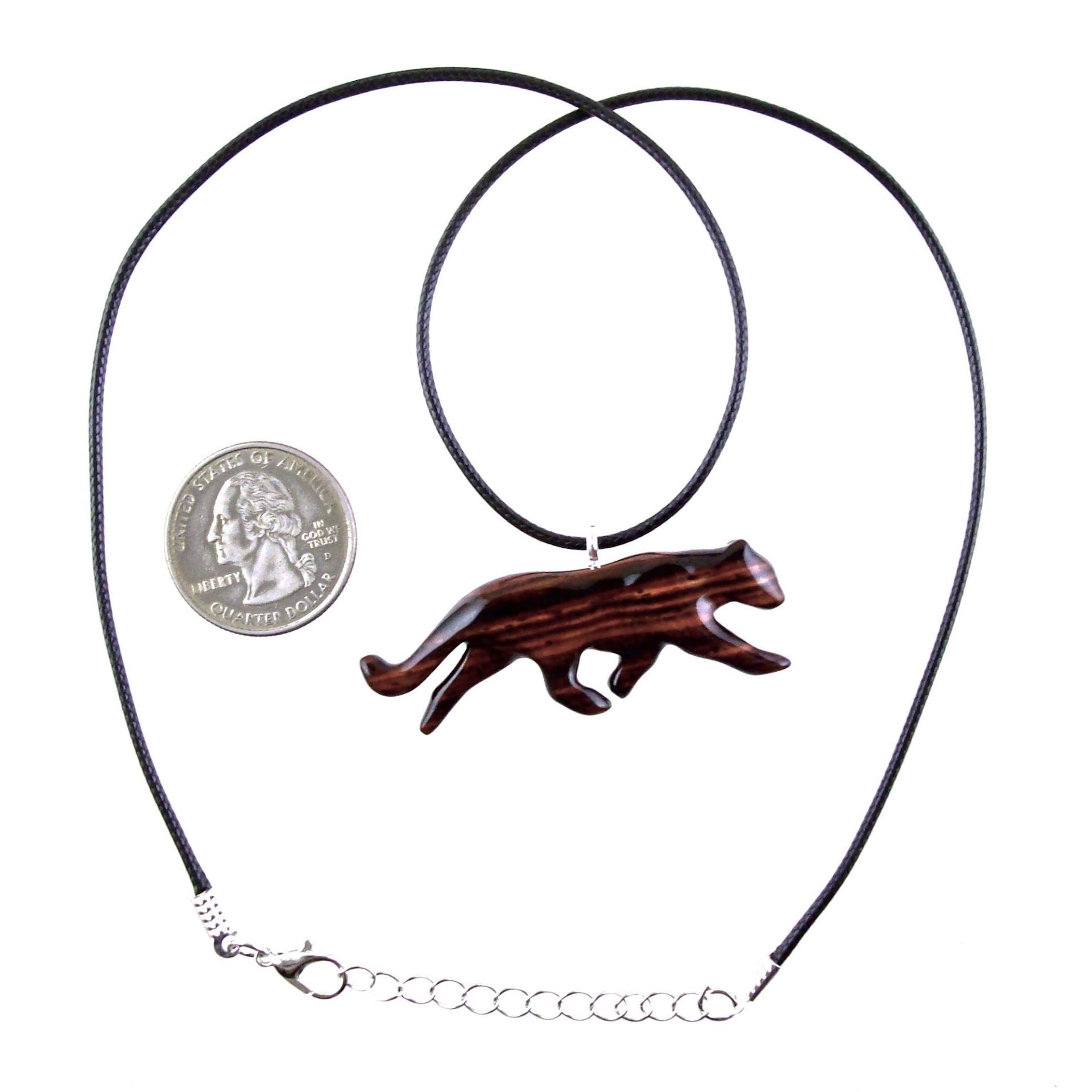 Hand Carved Puma Pendant, Wooden Panther Necklace, Panther, Cougar, Mountain Lion, Animal Jewelry for Men or Women, Gift for Him Her
