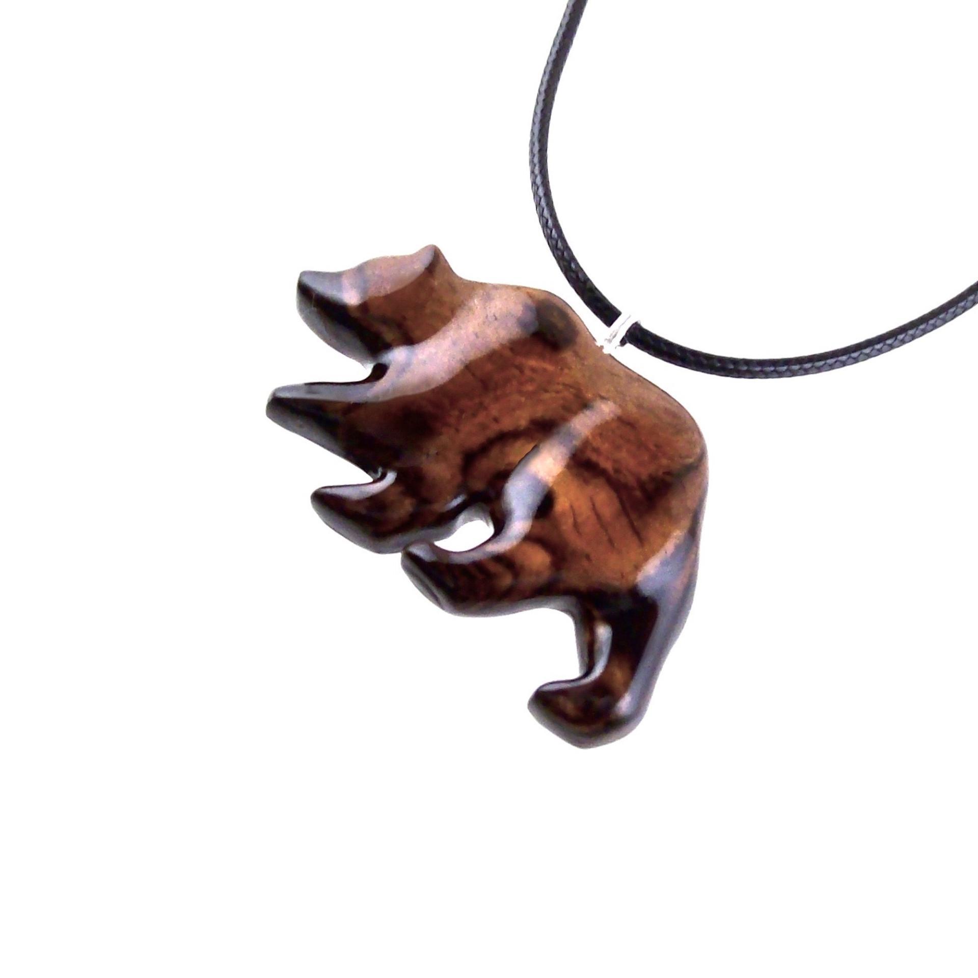 Wood Bear Necklace, Hand Carved Wooden Grizzly Bear Pendant for Men or Women, Spirit Animal Totem Jewelry Gift for Him Her