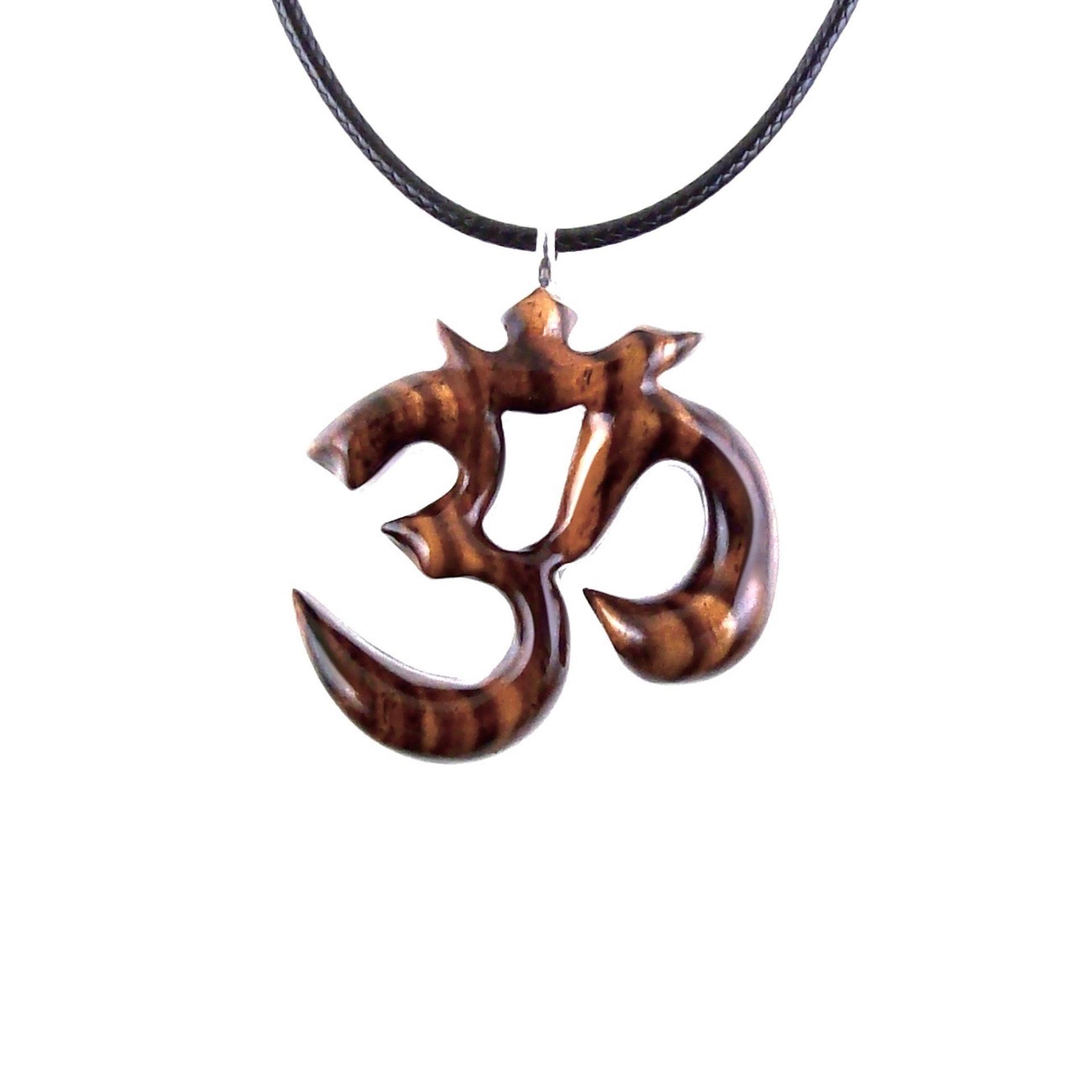 Hand Carved Ohm Necklace, Wooden Om Pendant, Yoga Jewelry for Men Women, Namaste Wood Gift for Him or Her