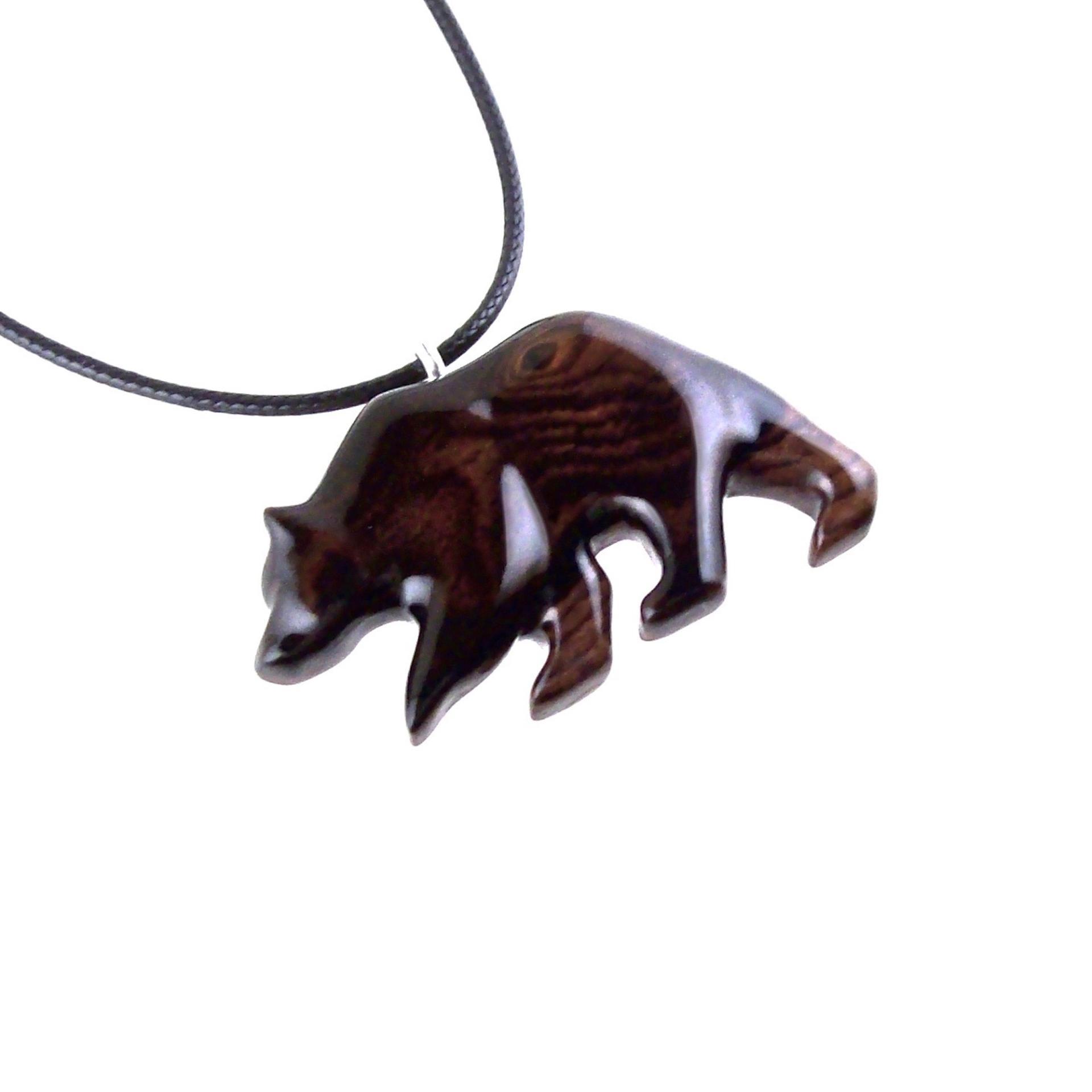 Wood Bear Necklace, Hand Carved Wooden Grizzly Bear Pendant for Men or Women, Spirit Animal Totem Jewelry Gift for Him Her