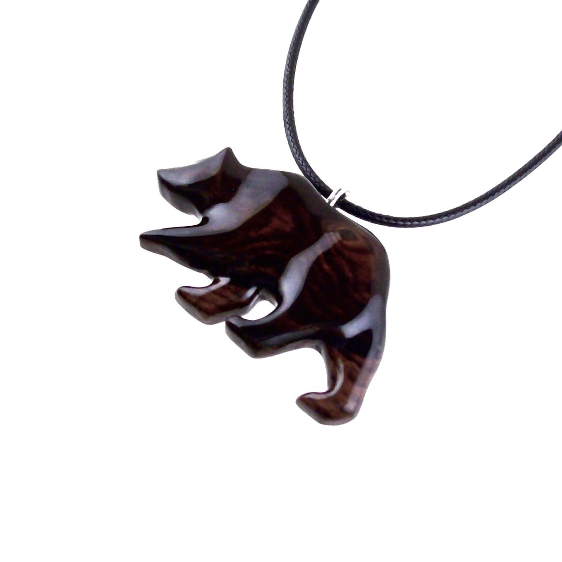 Wood Bear Necklace, Hand Carved Wooden Grizzly Bear Pendant for Men or Women, Spirit Animal Totem Jewelry Gift for Him Her