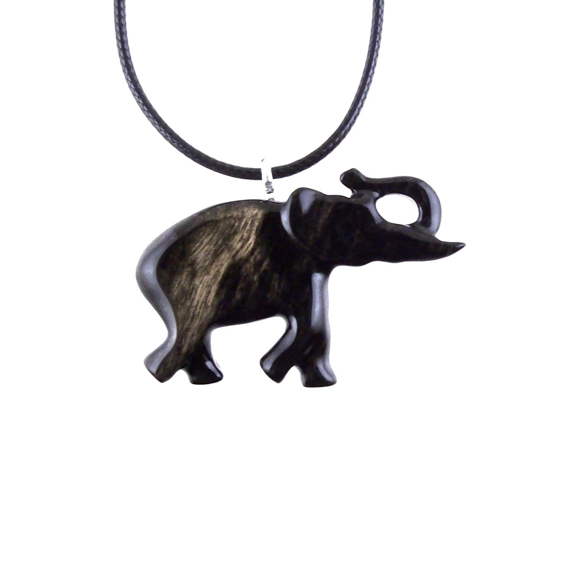 Lucky Elephant Pendant, Hand Carved Trunk Up Wooden Elephant Necklace for Men or Women, Spiritual Animal Wood Jewelry, Gift for Him Her