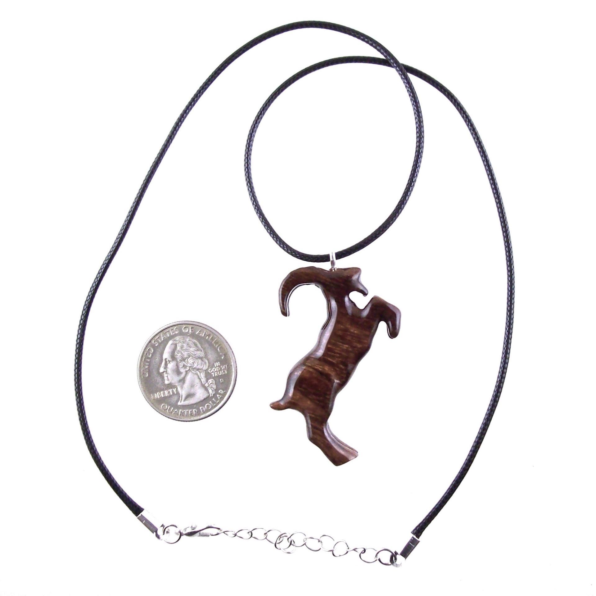 Mountain Goat Pendant, Hand Carved Wooden Big Horn Buck Necklace, Spirit Animal Totem, Capricorn Jewelry