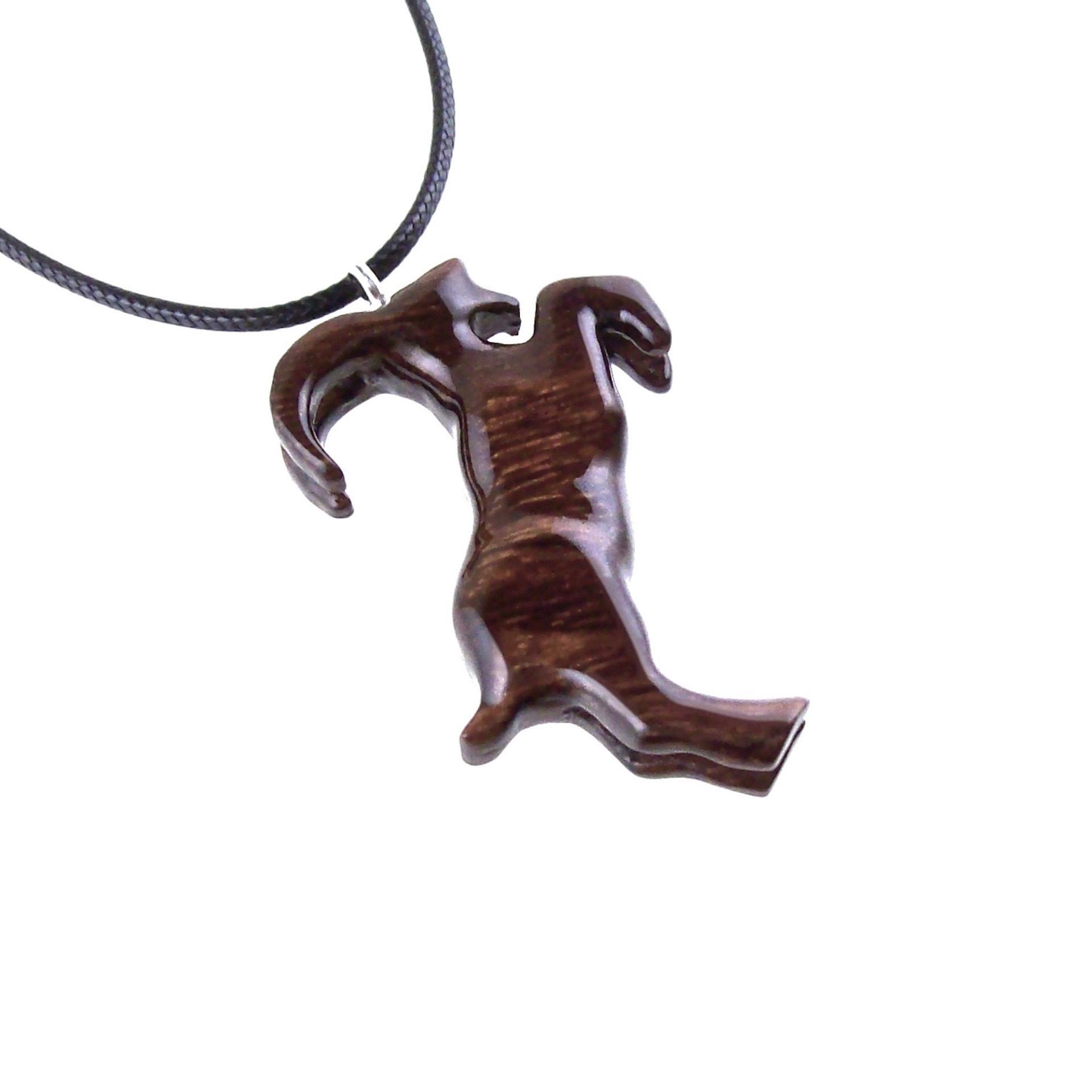 Mountain Goat Pendant, Hand Carved Wooden Big Horn Buck Necklace, Spirit Animal Totem, Capricorn Jewelry