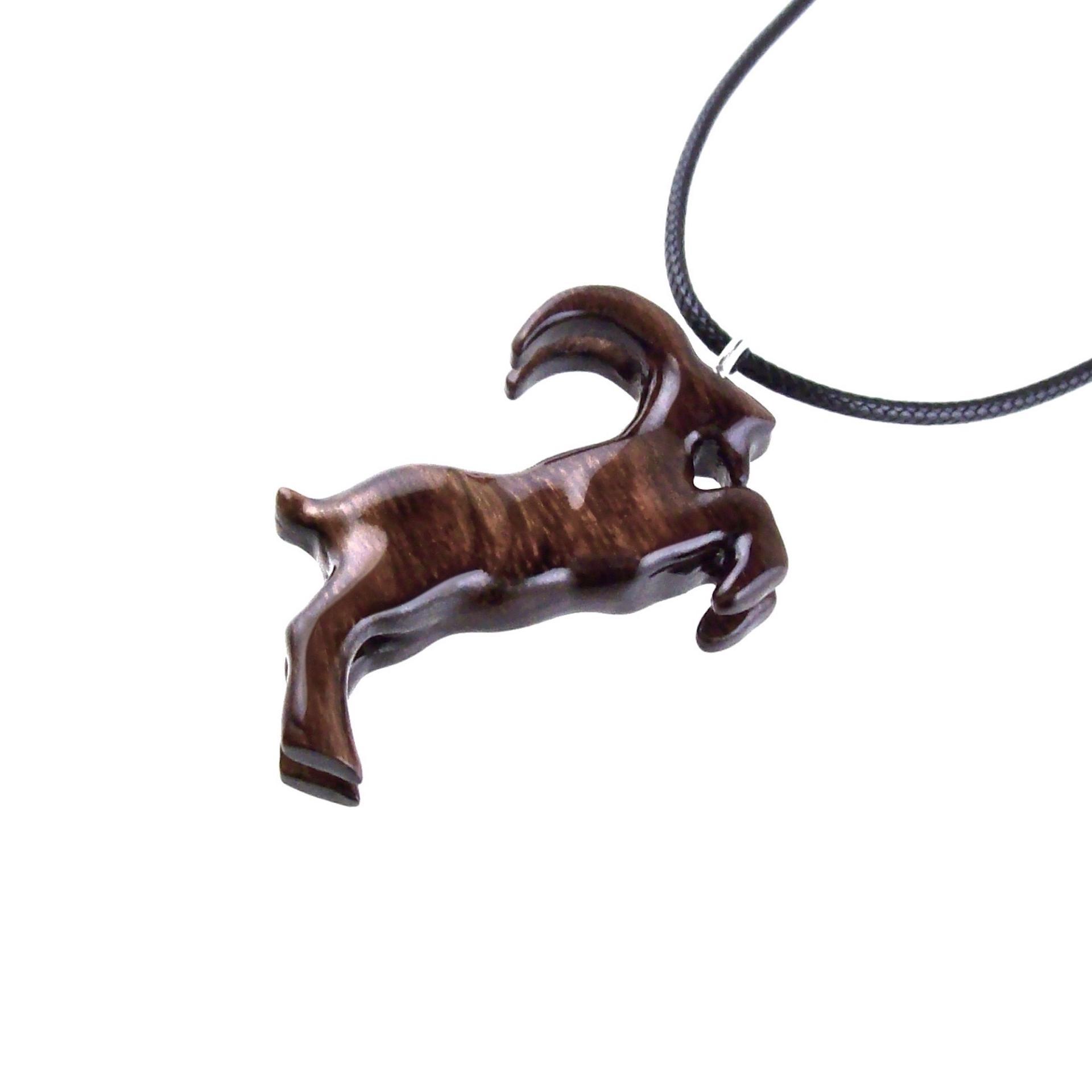 Mountain Goat Pendant, Hand Carved Wooden Big Horn Buck Necklace, Spirit Animal Totem, Capricorn Jewelry