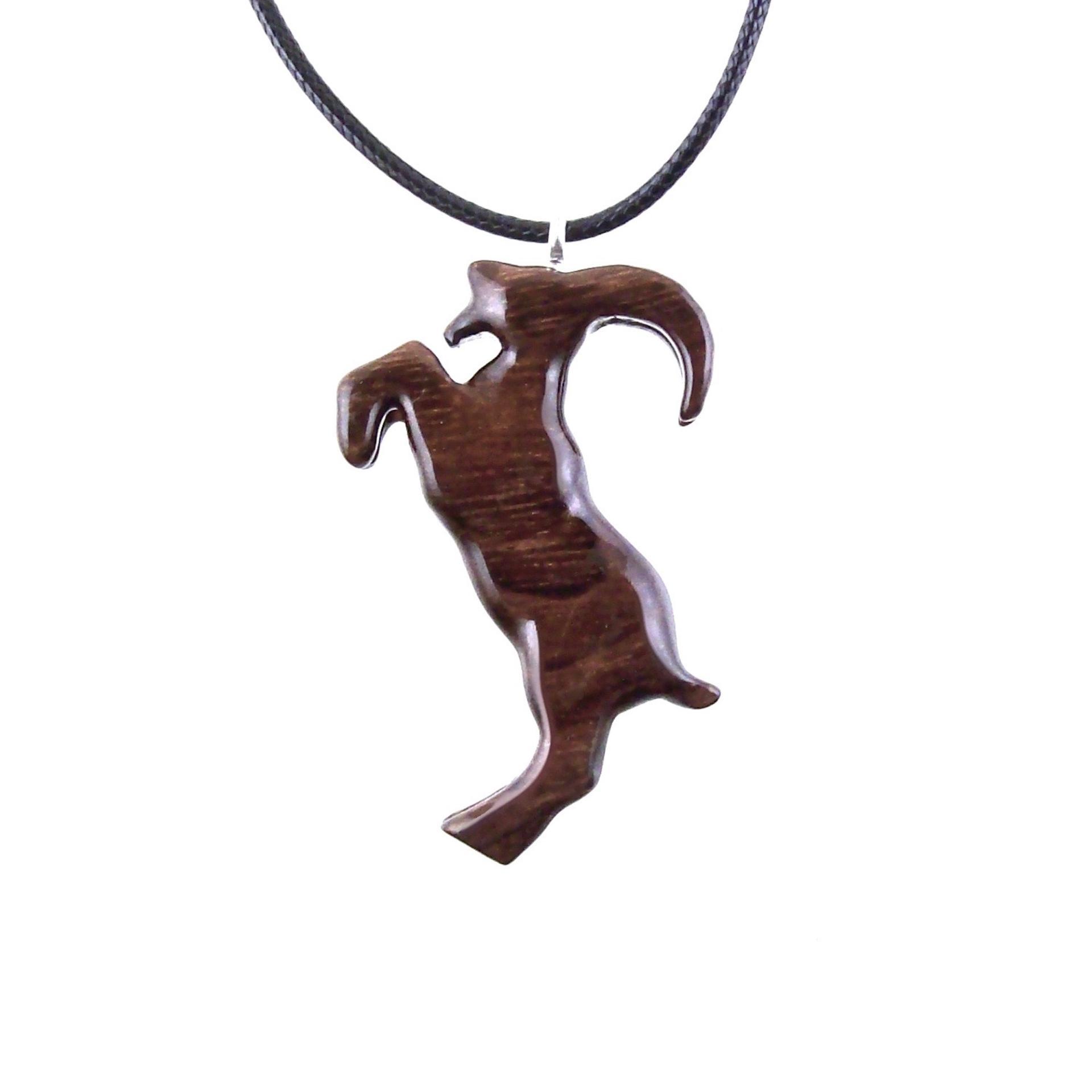 Mountain Goat Pendant, Hand Carved Wooden Big Horn Buck Necklace, Spirit Animal Totem, Capricorn Jewelry