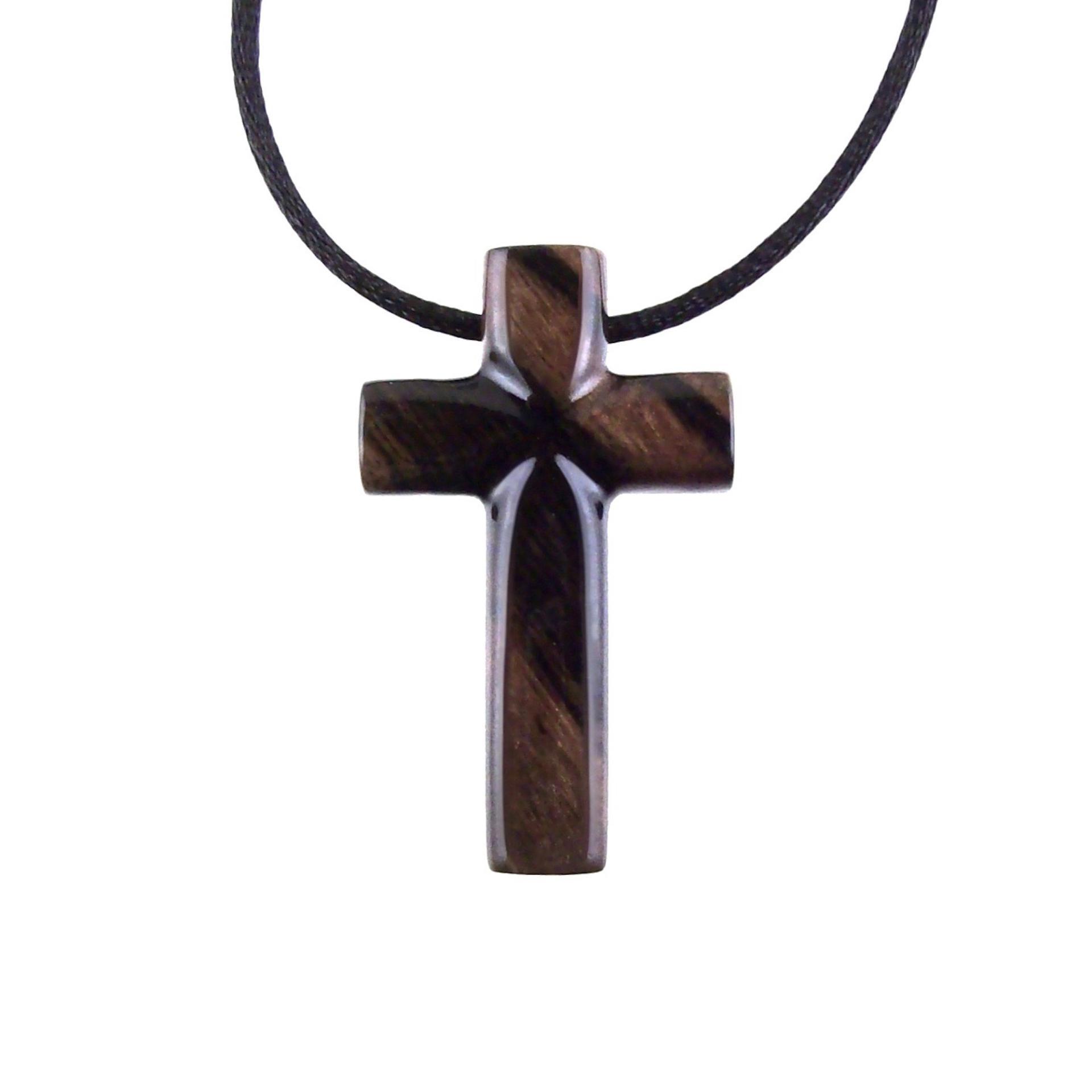 Hand Carved Wood Cross Necklace, Wooden Cross Pendant, Christian Jewelry for Men in Black with Brown Streaks