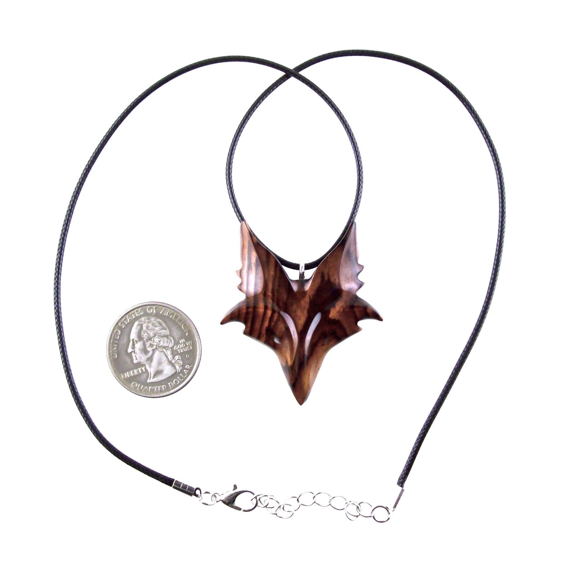 Hand Carved Wooden Fox Pendant, Celtic Fox Necklace for Men or Women, Totem Spirit Animal, Woodland Jewelry Gift for Her or Him