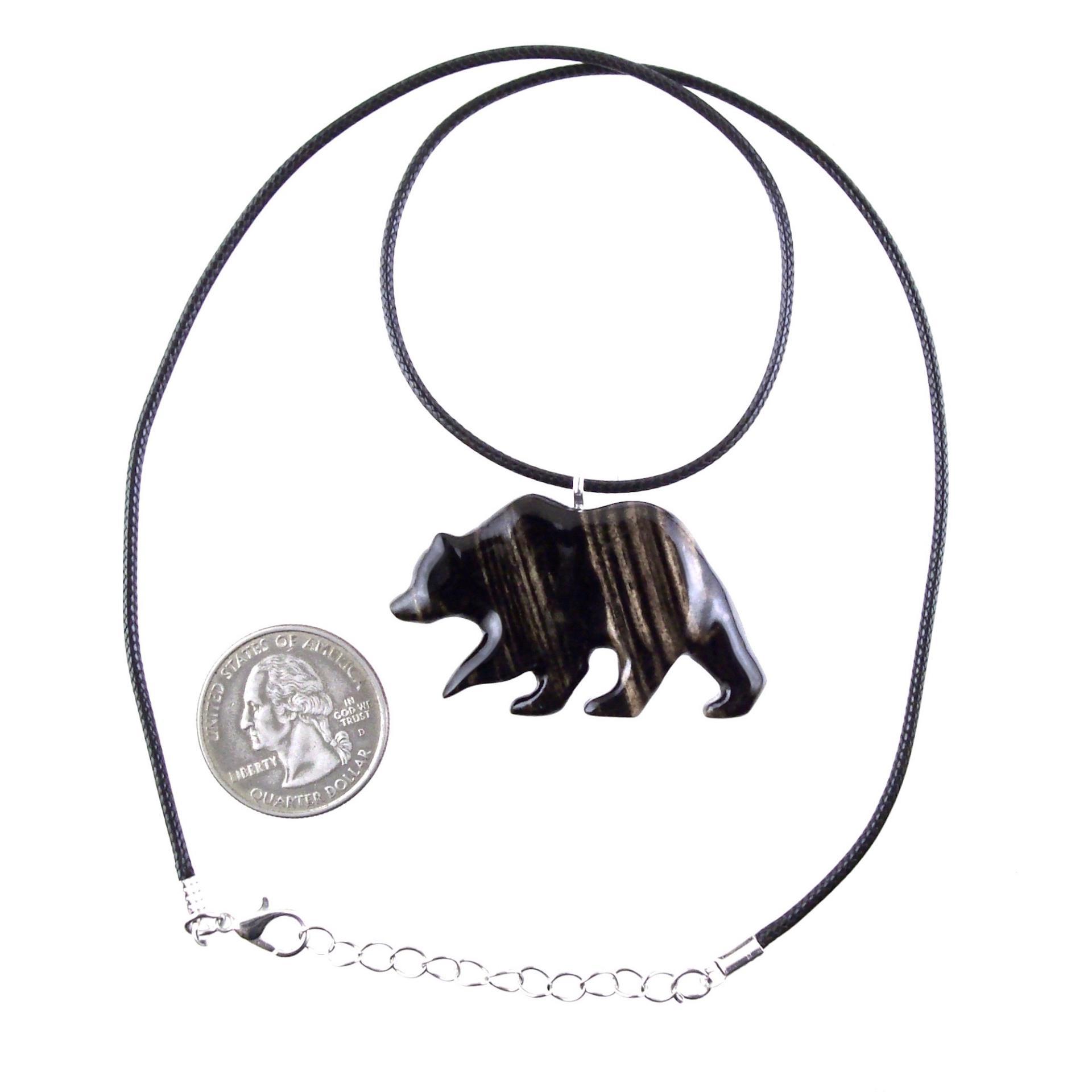 Bear Necklace, Hand Carved Wooden Grizzly Bear Pendant for Men or Women, Woodland Jewelry, Spirit Animal Totem
