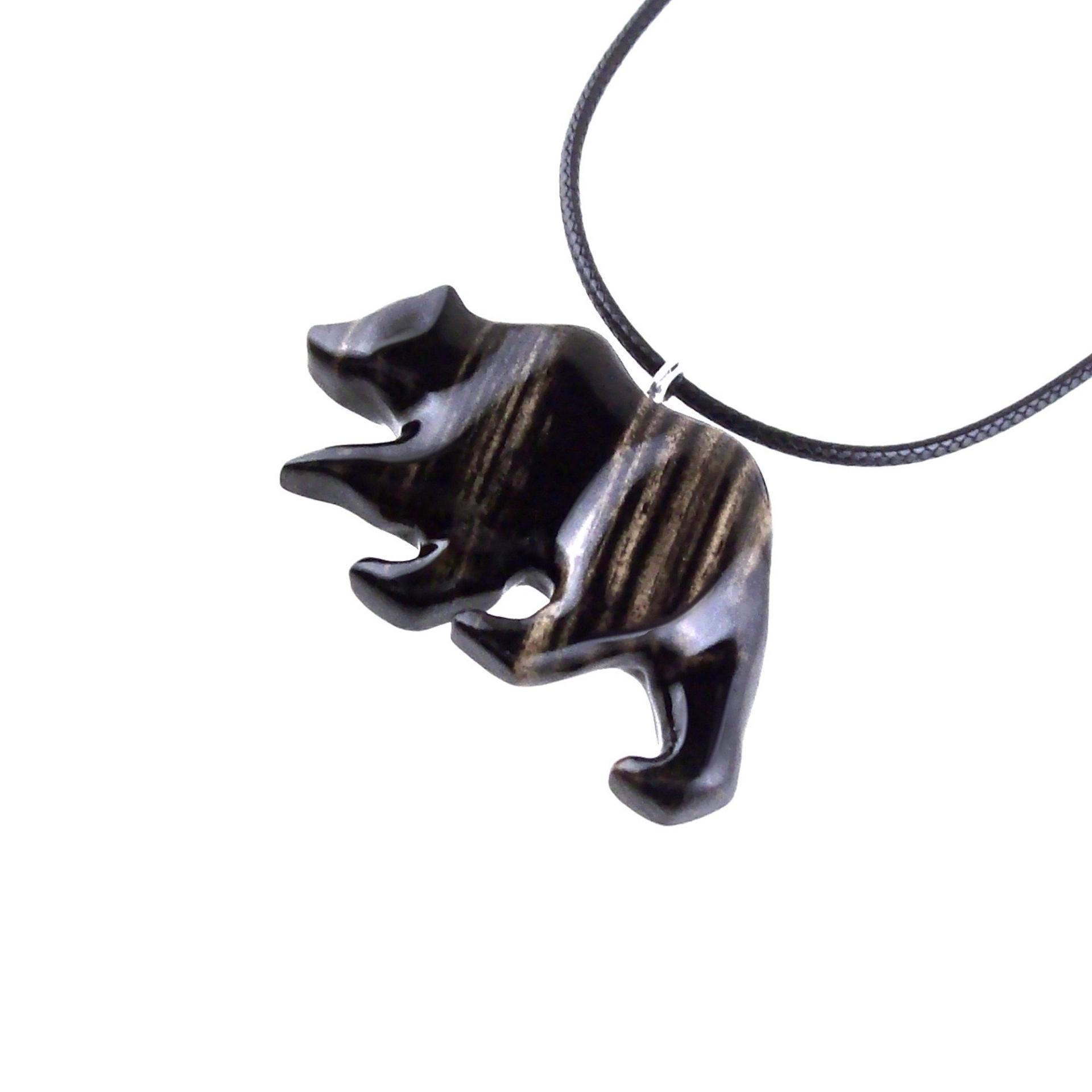 Bear Necklace, Hand Carved Wooden Grizzly Bear Pendant for Men or Women, Woodland Jewelry, Spirit Animal Totem