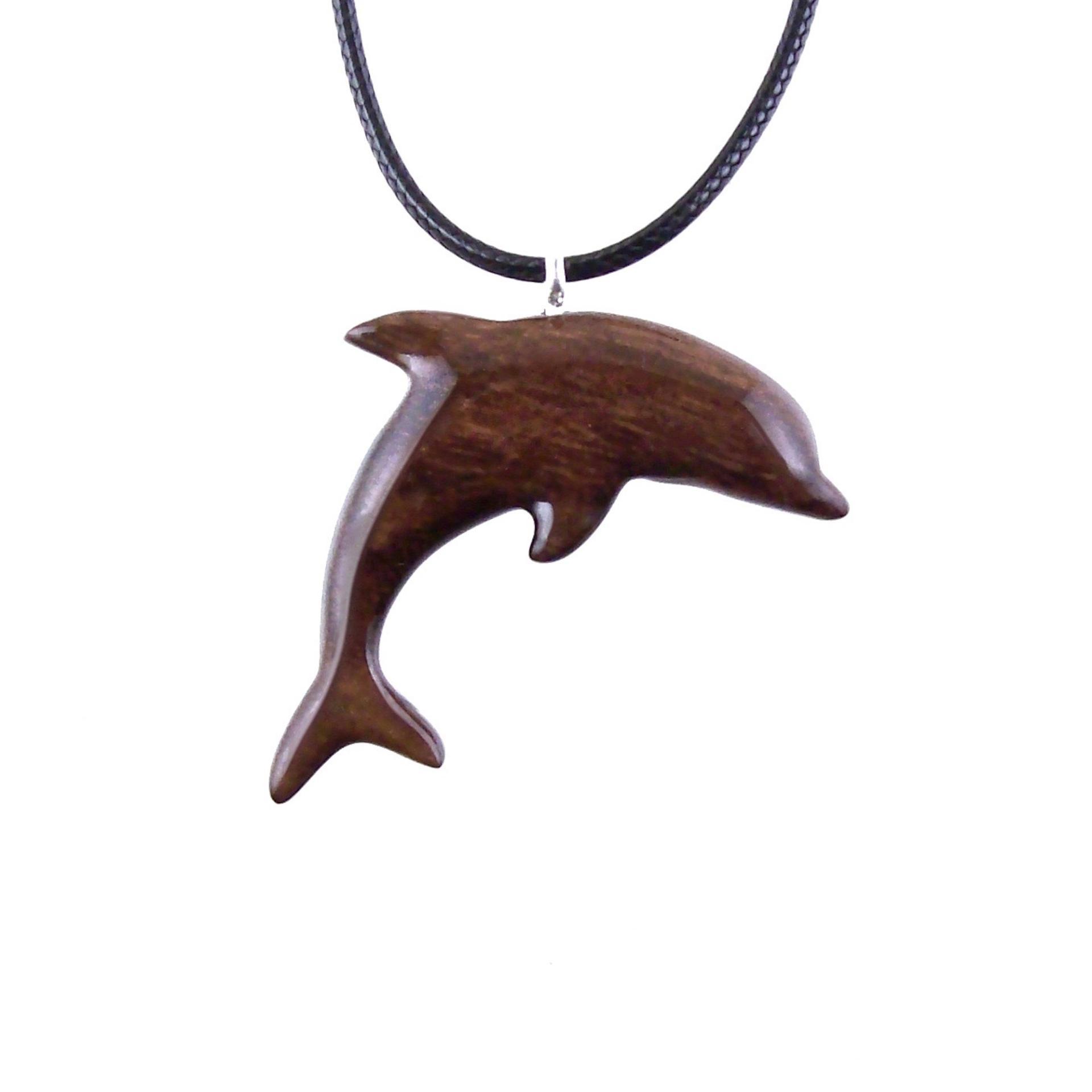 Hand Carved Dolphin Necklace, Wooden Dolphin Pendant for Men Women, Sea Animal Wood Jewelry, Nautical Gift for Him Her