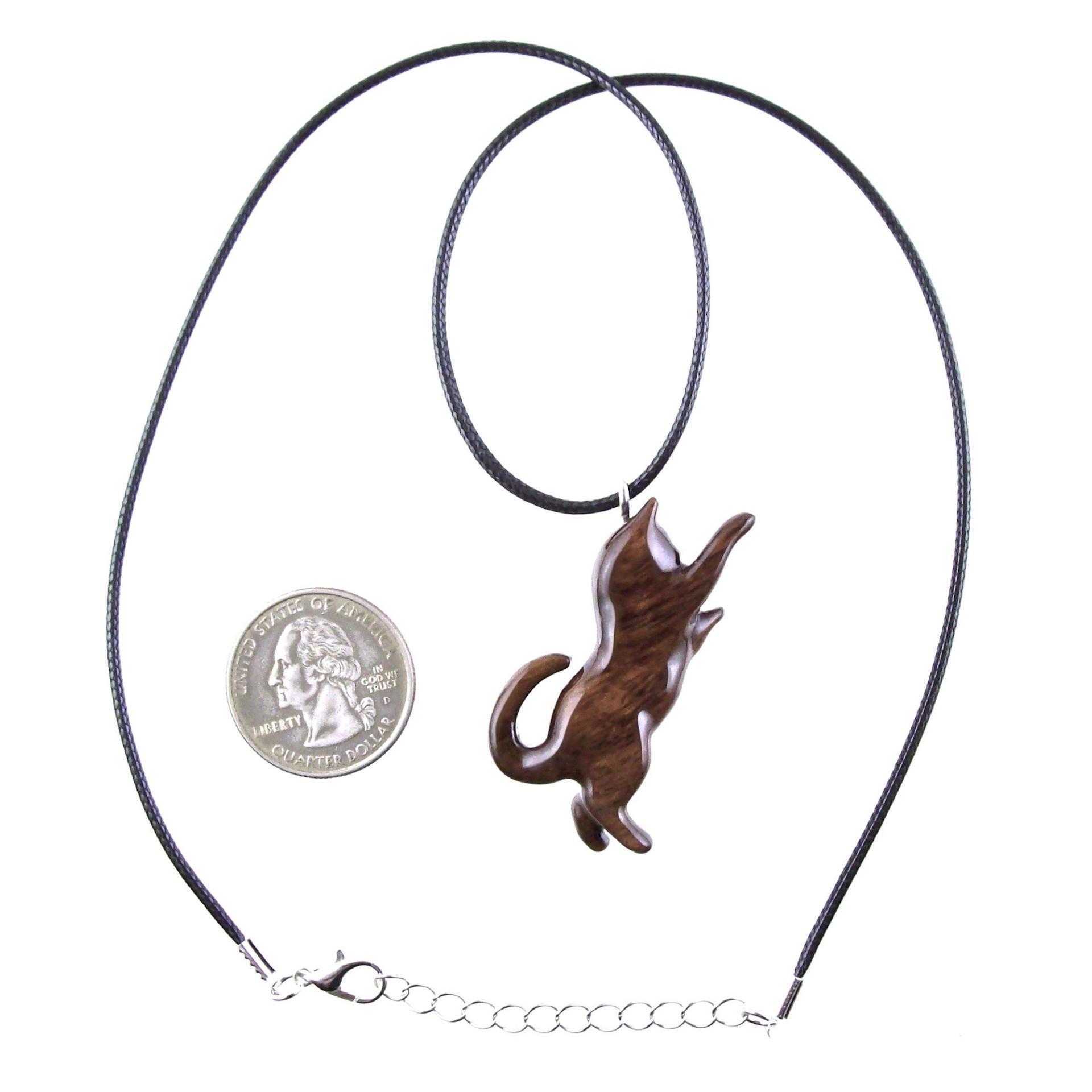 Cat Necklace, Hand Carved Wooden Kitten Pendant, Wood Animal Necklace, Handmade Cat Jewelry, One of a Kind Gift