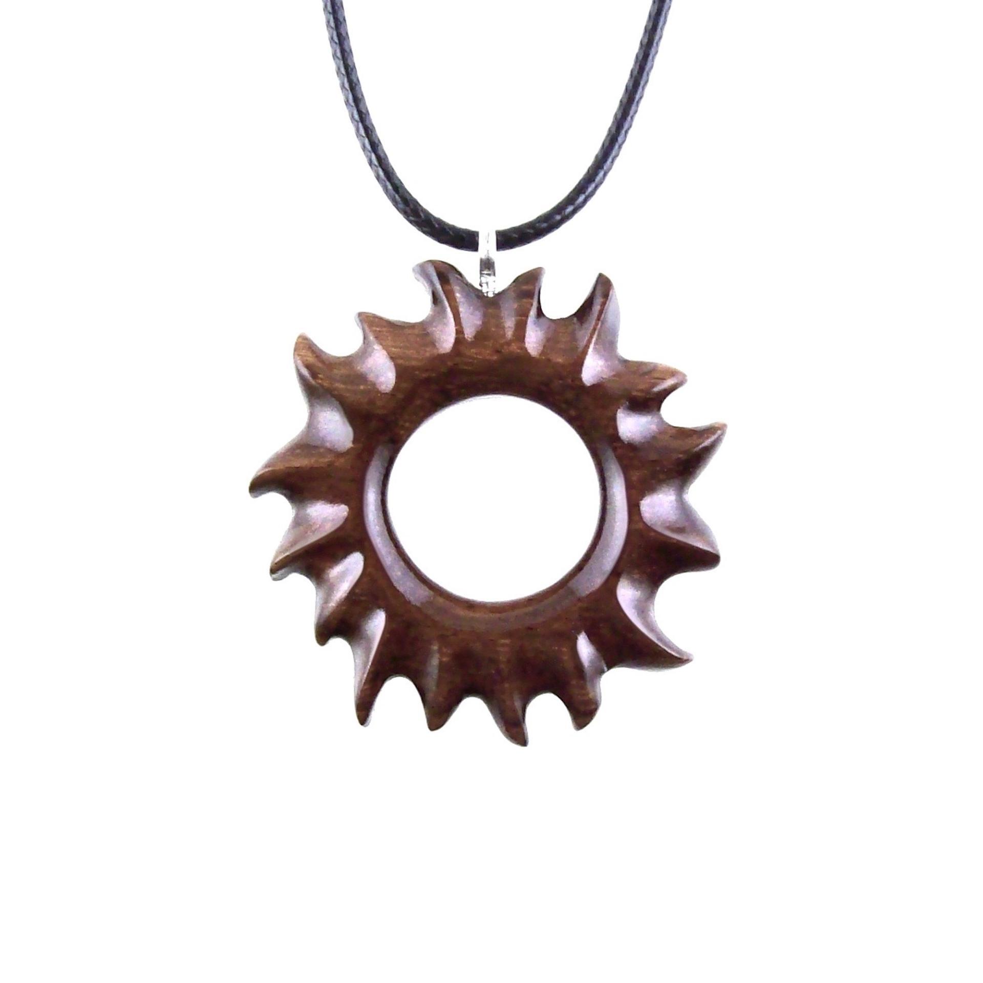 Wooden Sun Pendant, Hand Carved Sun Necklace, Celestial Jewelry, Solar Eclipse Wood Jewelry for Men Women