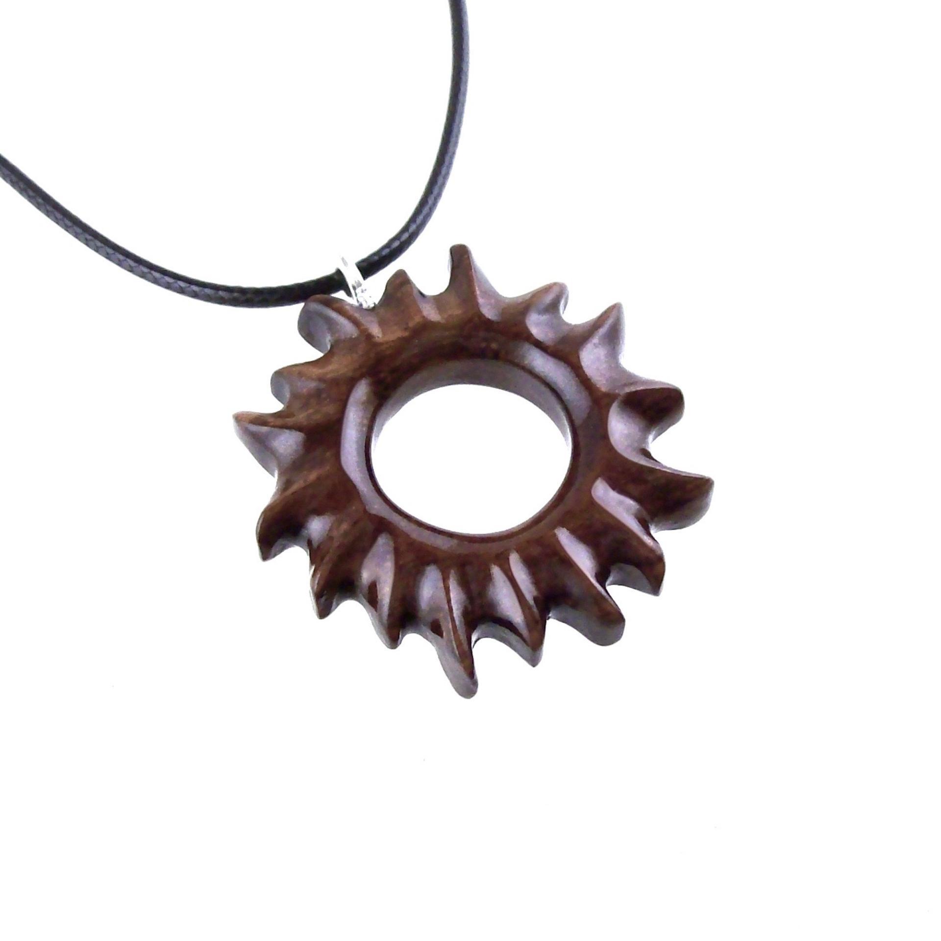 Wooden Sun Pendant, Hand Carved Sun Necklace, Celestial Jewelry, Solar Eclipse Wood Jewelry for Men Women