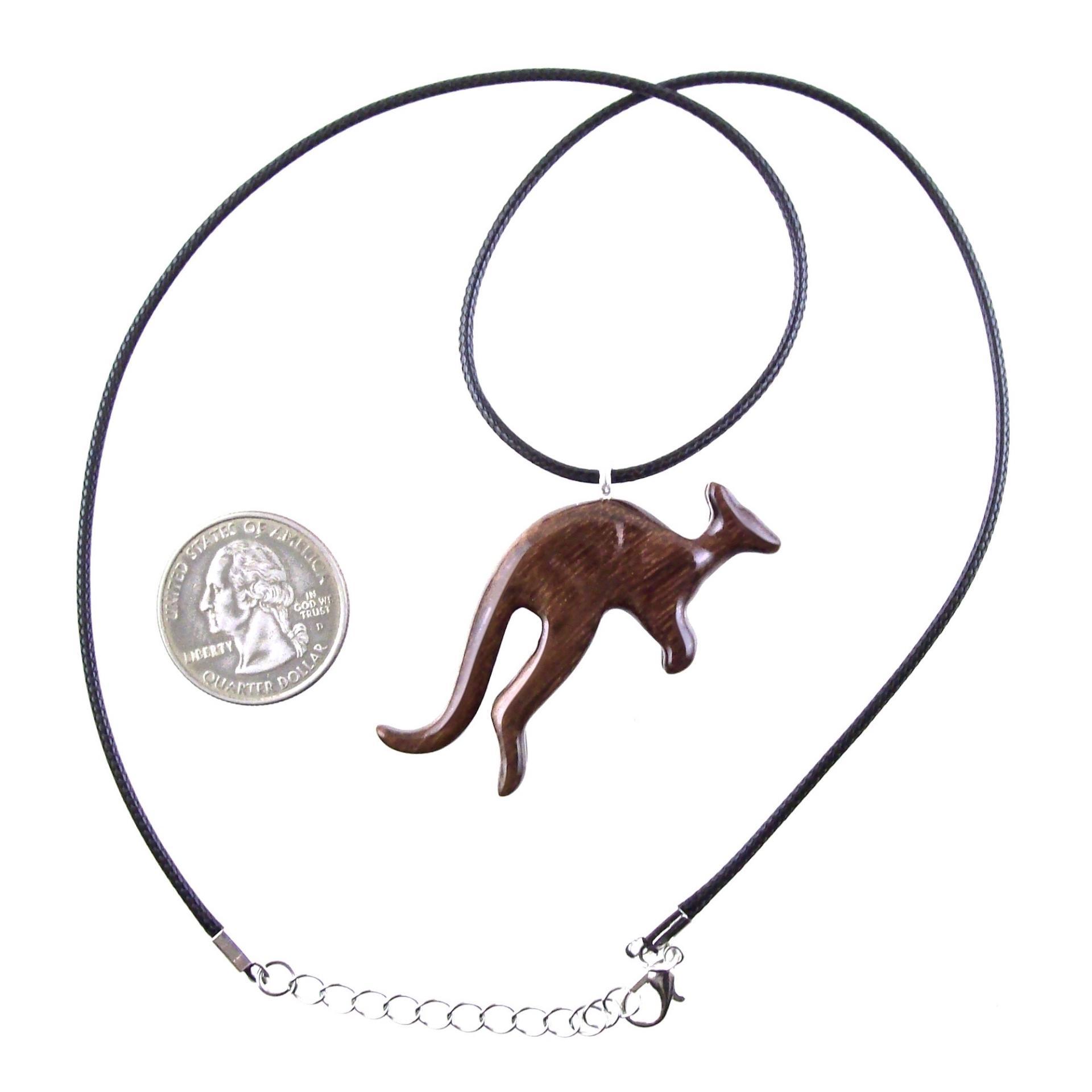 Kangaroo Necklace, Hand Carved Wooden Kangaroo Pendant, Wood Necklace, Spirit Animal Jewelry, Gift for Men or Women