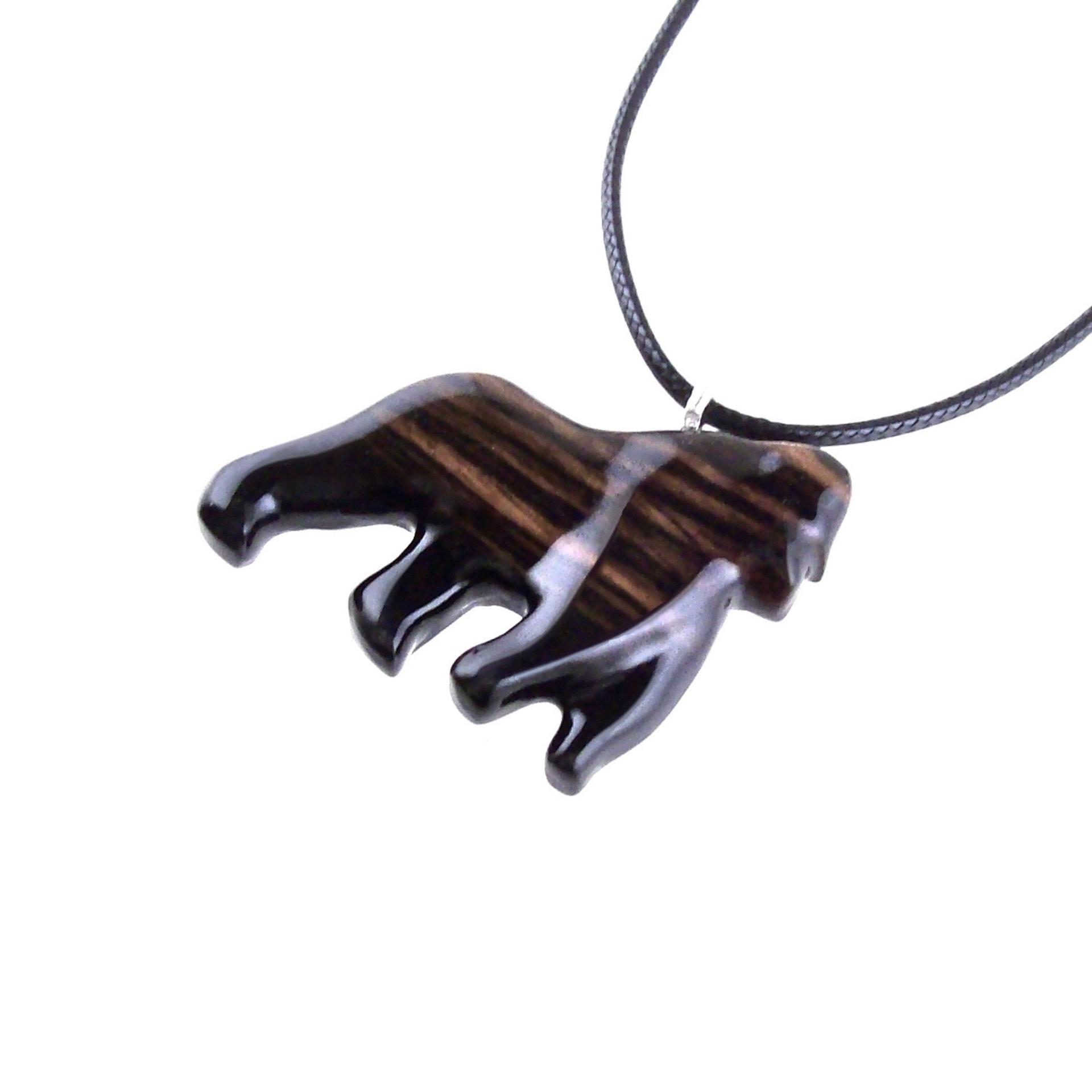 Gorilla Necklace, Hand Carved Wooden Gorilla Pendant, Animal Necklace, Gift for Him, Mens Wood Jewelry in Black with Brown Streaks