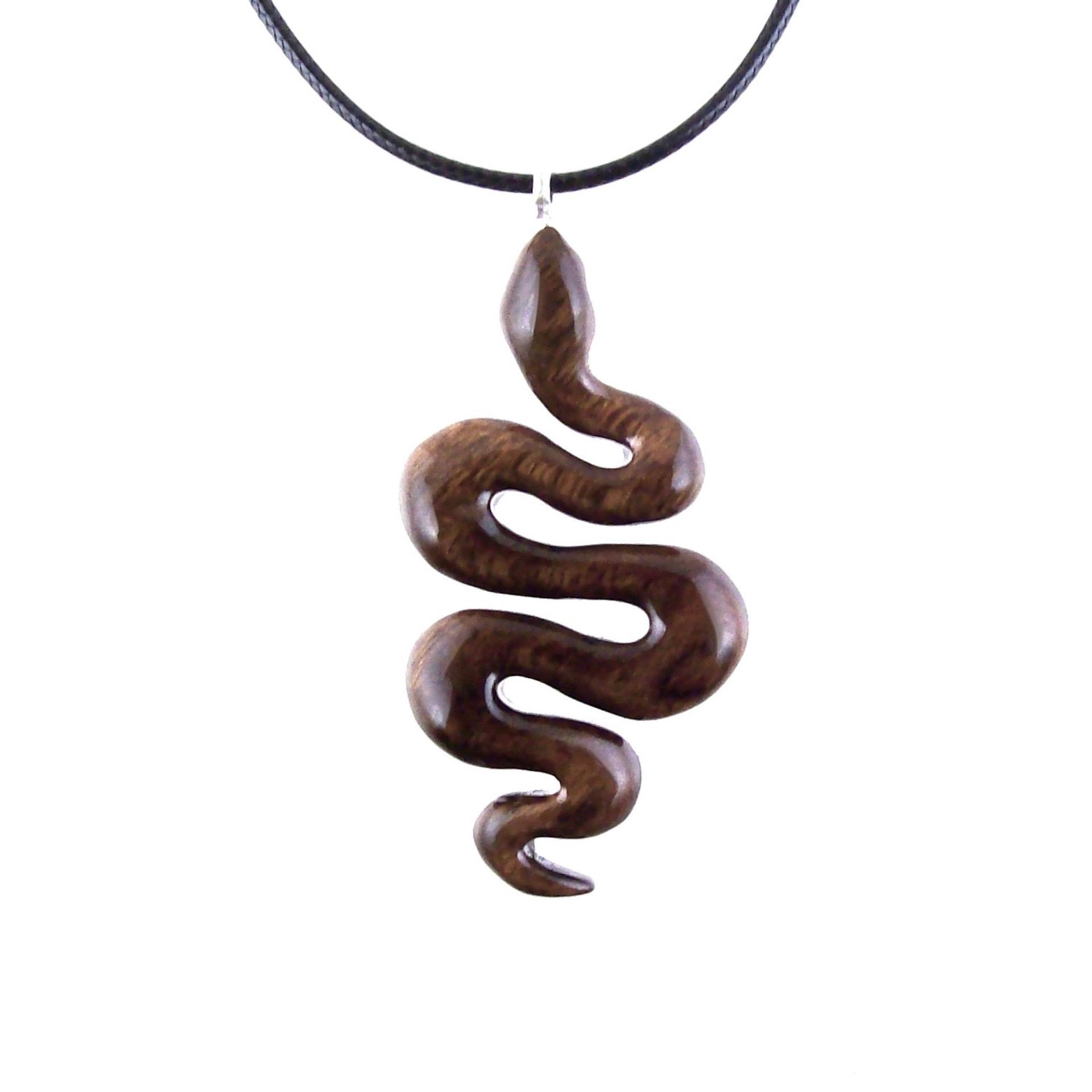 Hand Carved Wooden Snake Pendant, Snake Necklace, Wood Reptile Pendant, Totem Spirit Animal Serpent Jewelry Gift for Him Her