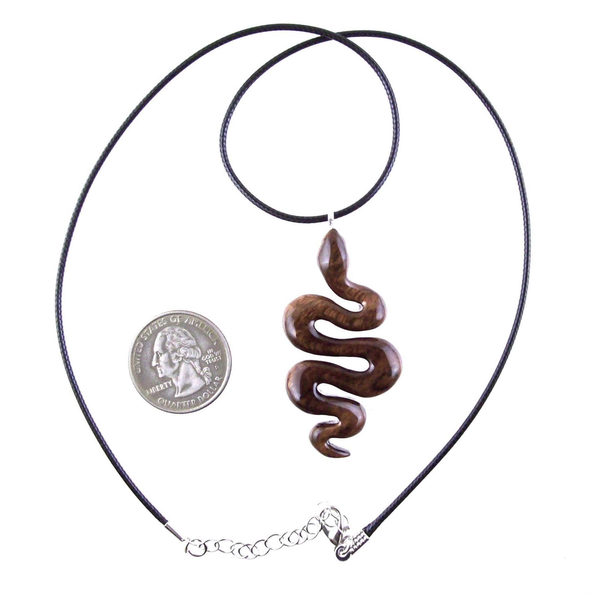 Hand Carved Wooden Snake Pendant, Snake Necklace, Wood Reptile Pendant, Totem Spirit Animal Serpent Jewelry Gift for Him Her
