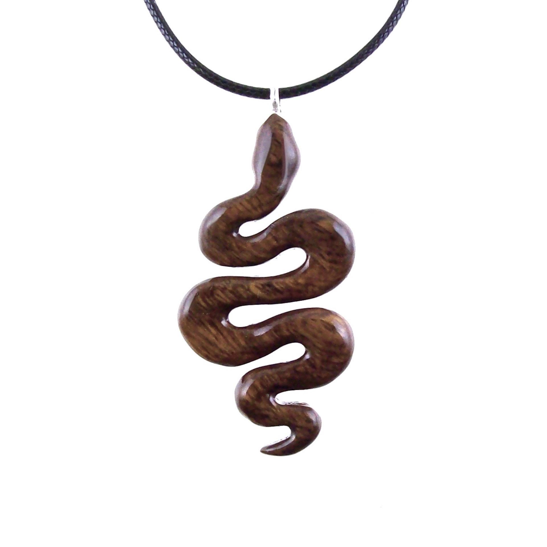 Hand Carved Wooden Snake Pendant, Snake Necklace, Wood Reptile Pendant, Totem Spirit Animal Serpent Jewelry Gift for Him Her