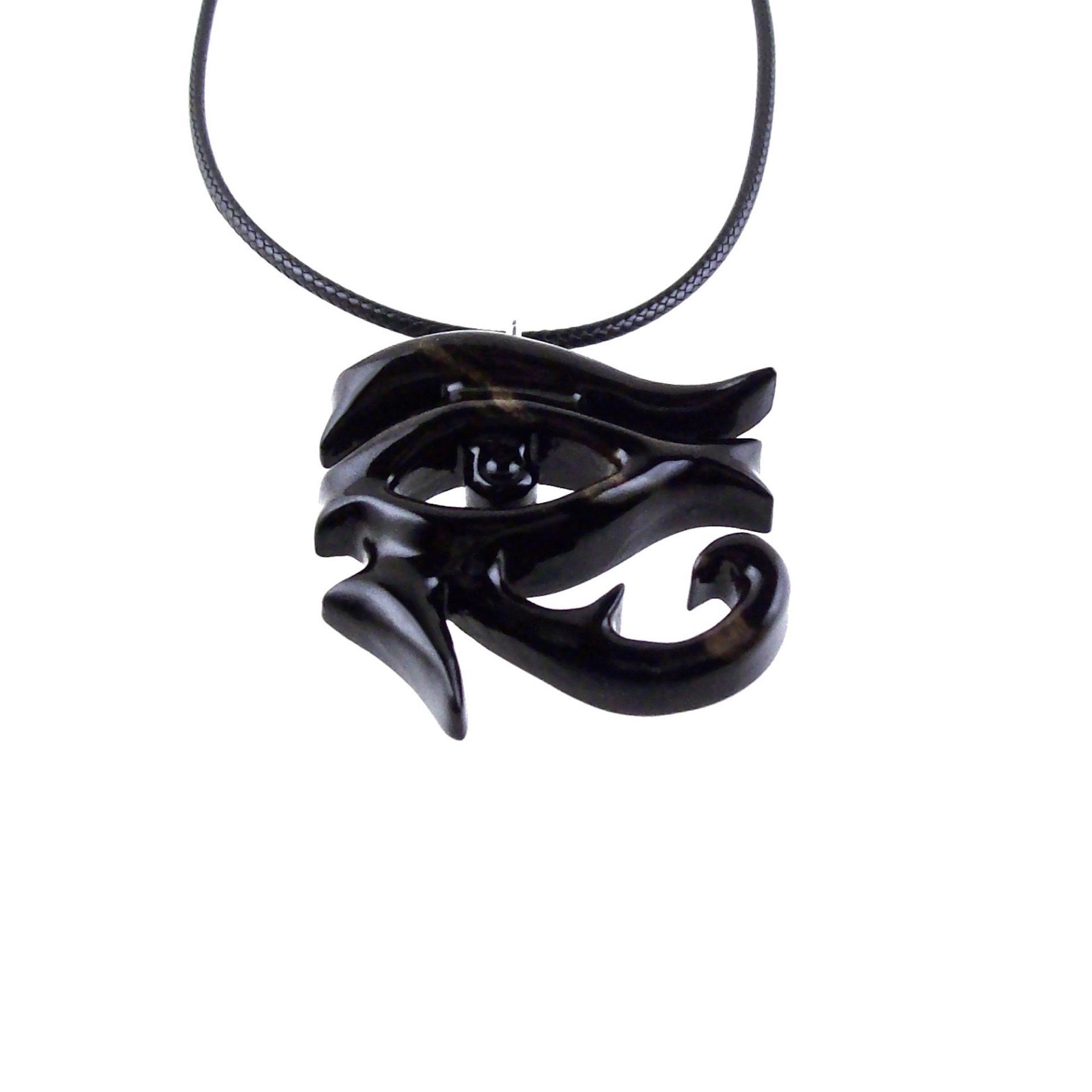 Eye of Horus Necklace, Hand Carved Wooden Eye of Horus Pendant, Eye of Ra Egyptian Amulet for Men or Women