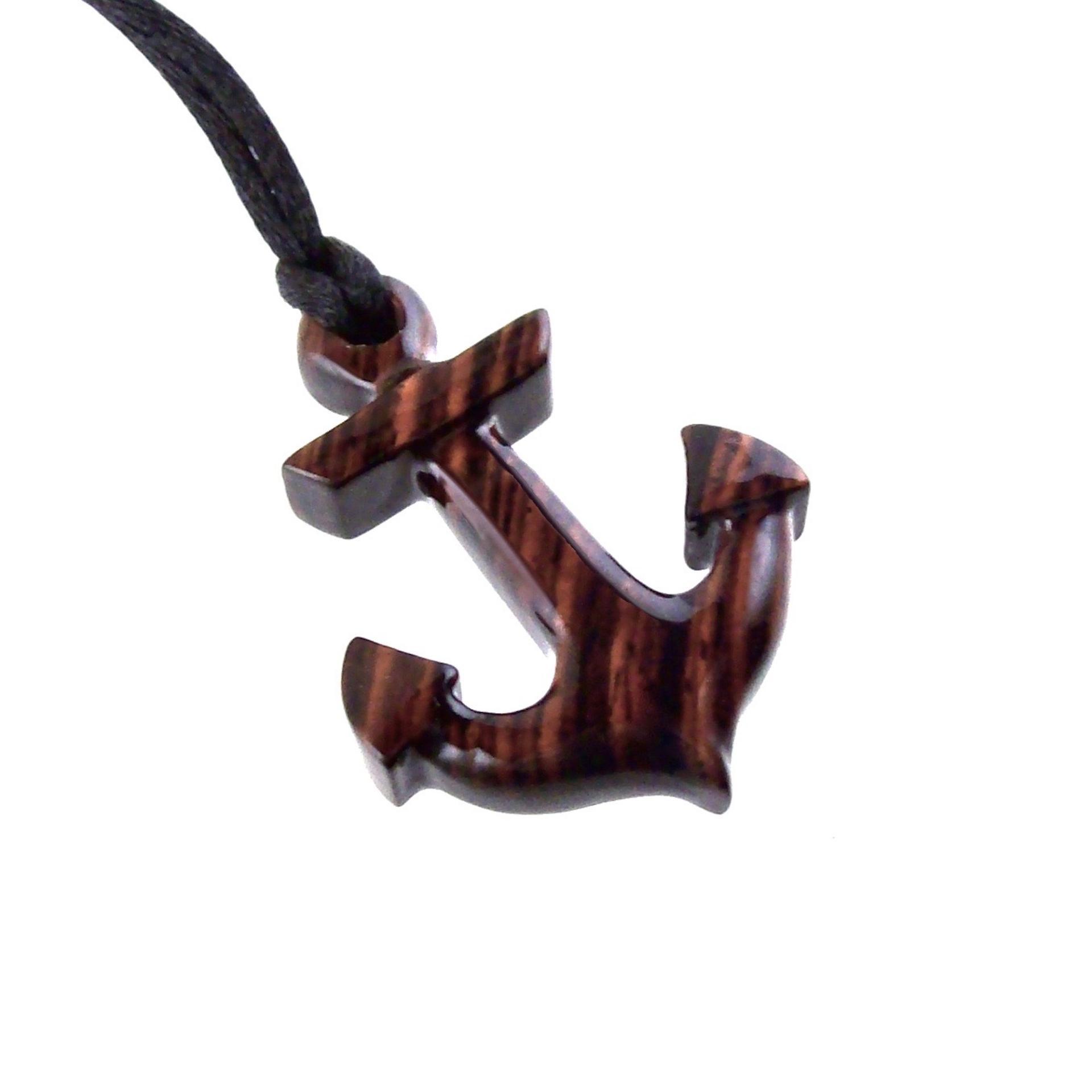 Anchor Necklace, Hand Carved Wooden Anchor Pendant, Mens Wood Necklace, Handmade Nautical Jewelry, Gift for Him
