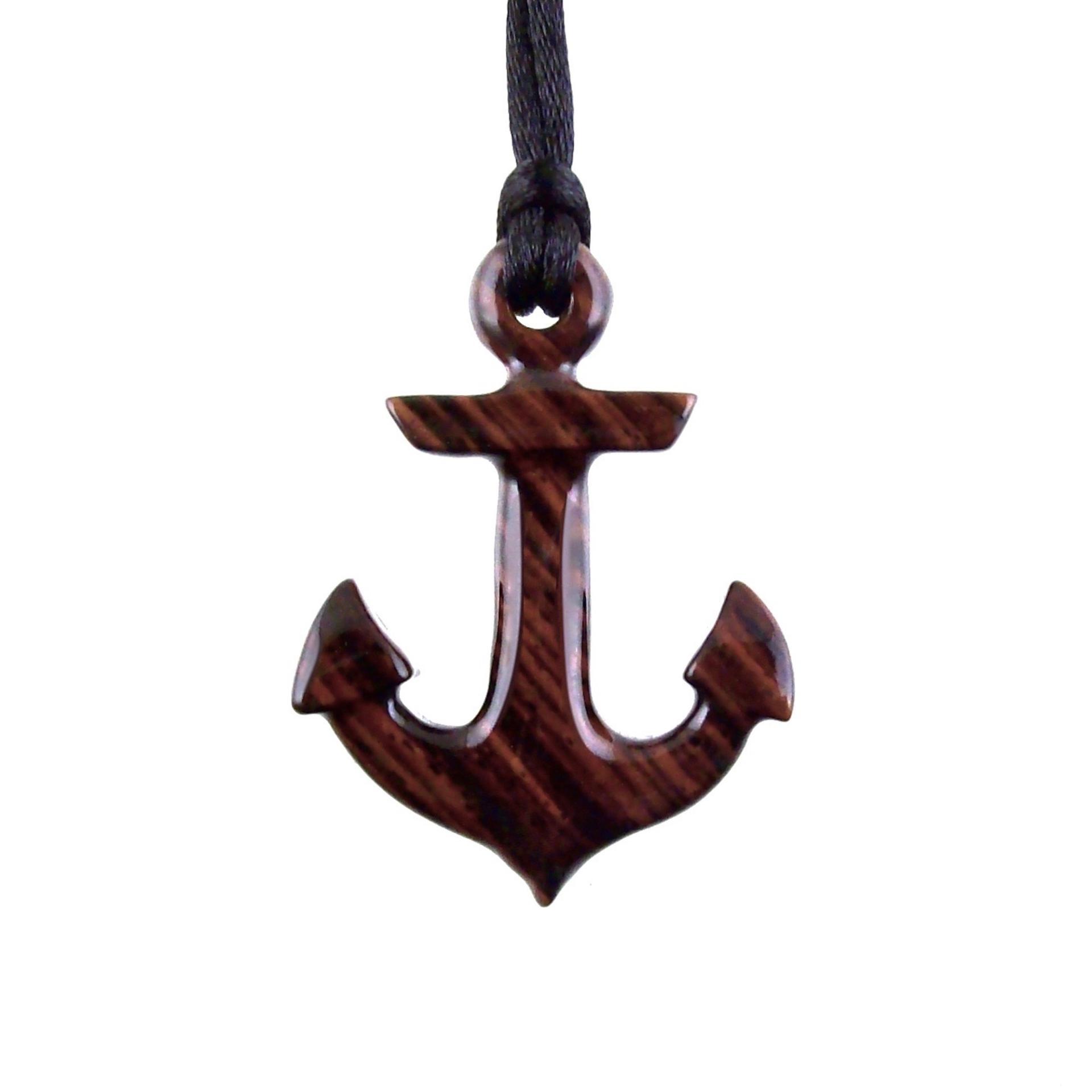 Anchor Necklace, Hand Carved Wooden Anchor Pendant, Mens Wood Necklace, Handmade Nautical Jewelry, Gift for Him