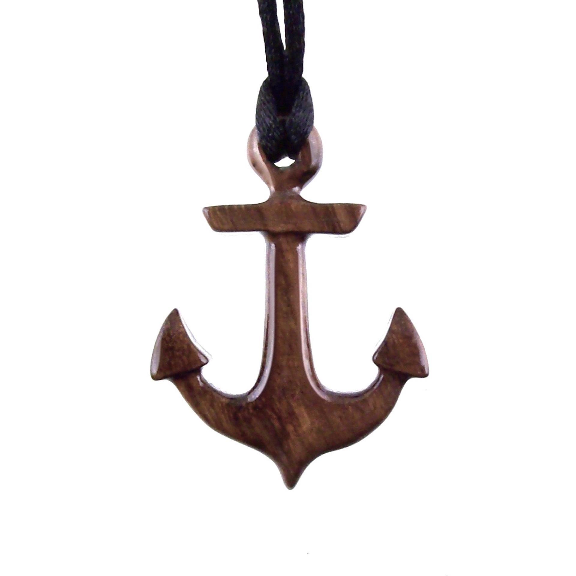 Hand Carved Wooden Anchor Pendant, Mens Wood Necklace, Handmade Nautical Jewelry Gift for Him