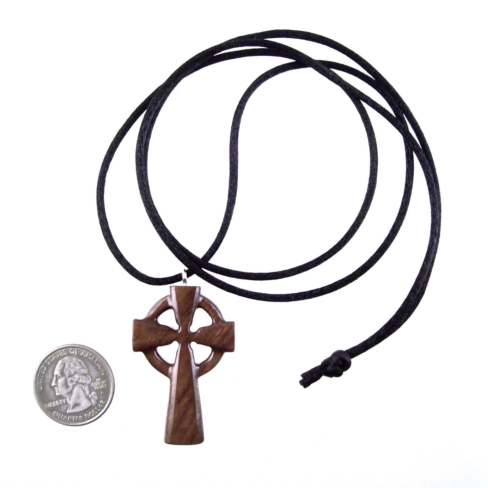 Wooden Celtic Cross Pendant, Wood Celtic Cross Necklace, Hand Carved Irish Christian Jewelry for Men