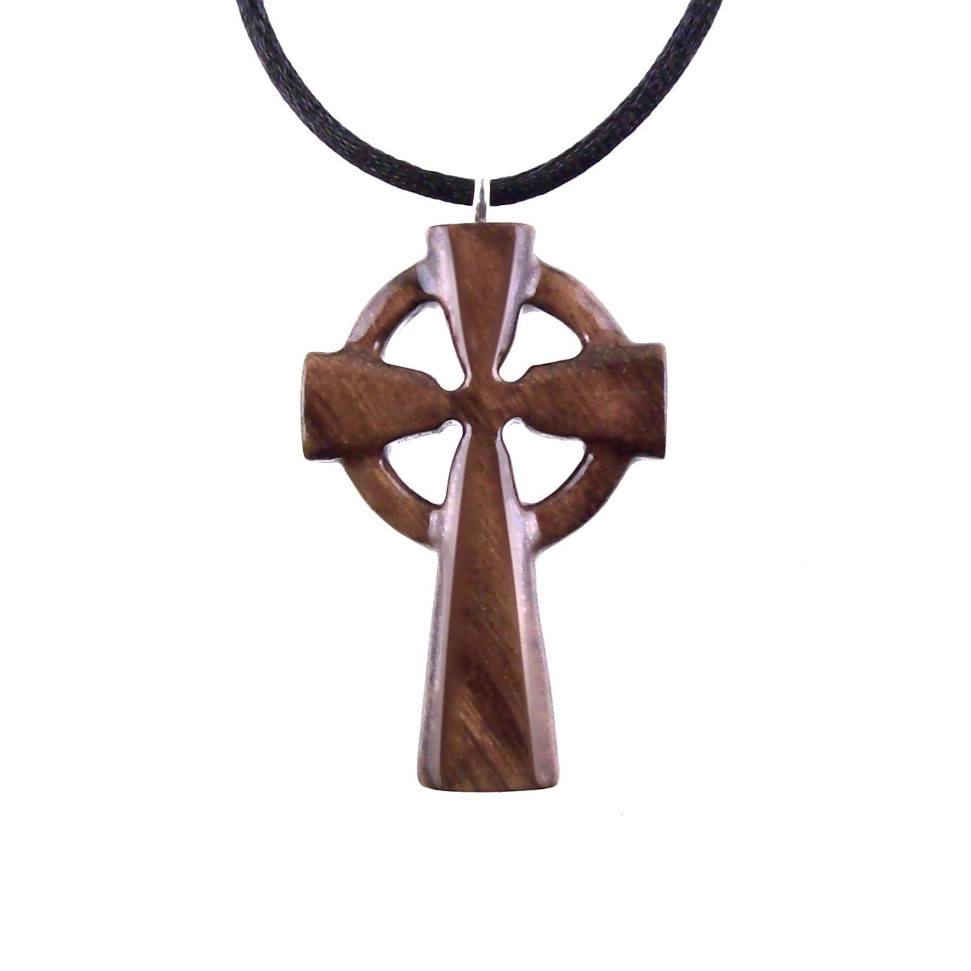 Wooden Celtic Cross Pendant, Wood Celtic Cross Necklace, Hand Carved Irish Christian Jewelry for Men