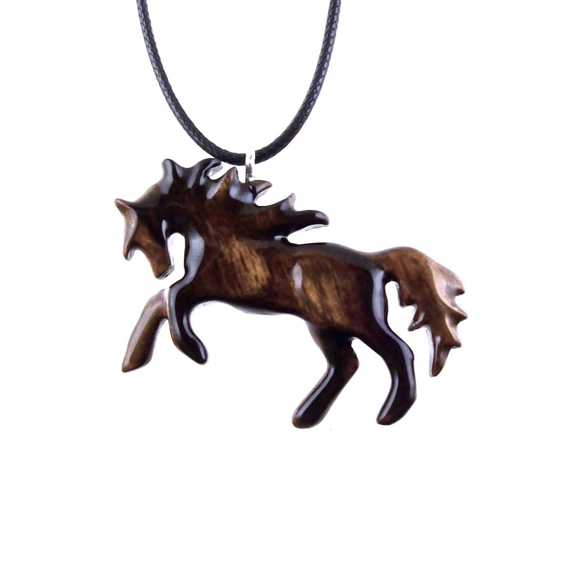 Horse Necklace, Hand Carved Wooden Horse Pendant for Men or Women, Equine Jewelry, Spirit Animal Wood Pendant