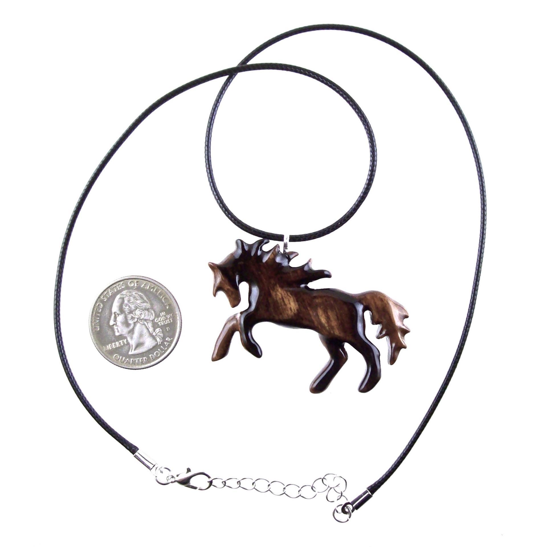 Horse Necklace, Hand Carved Wooden Horse Pendant for Men or Women, Equine Jewelry, Spirit Animal Wood Pendant