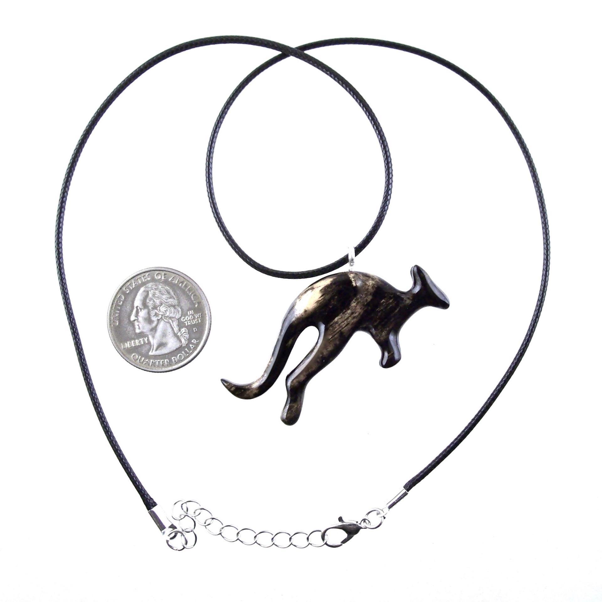 Hand Carved Kangaroo Pendant Necklace - Wooden Totem Spirit Animal Jewelry Gift for Men and Women