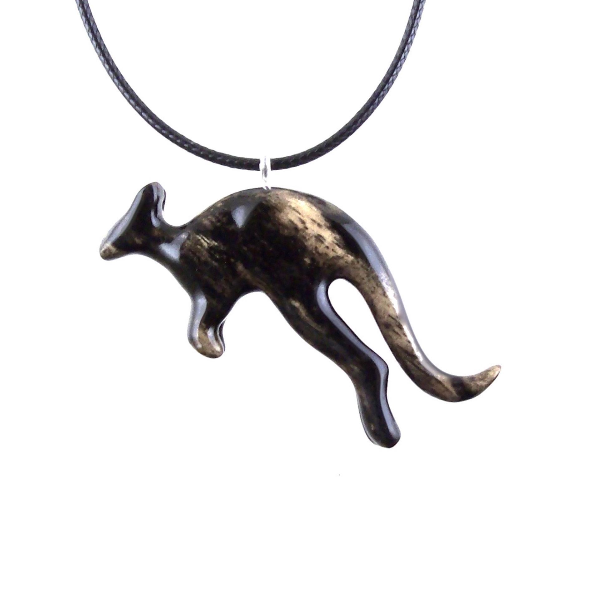 Hand Carved Kangaroo Pendant Necklace - Wooden Totem Spirit Animal Jewelry Gift for Men and Women
