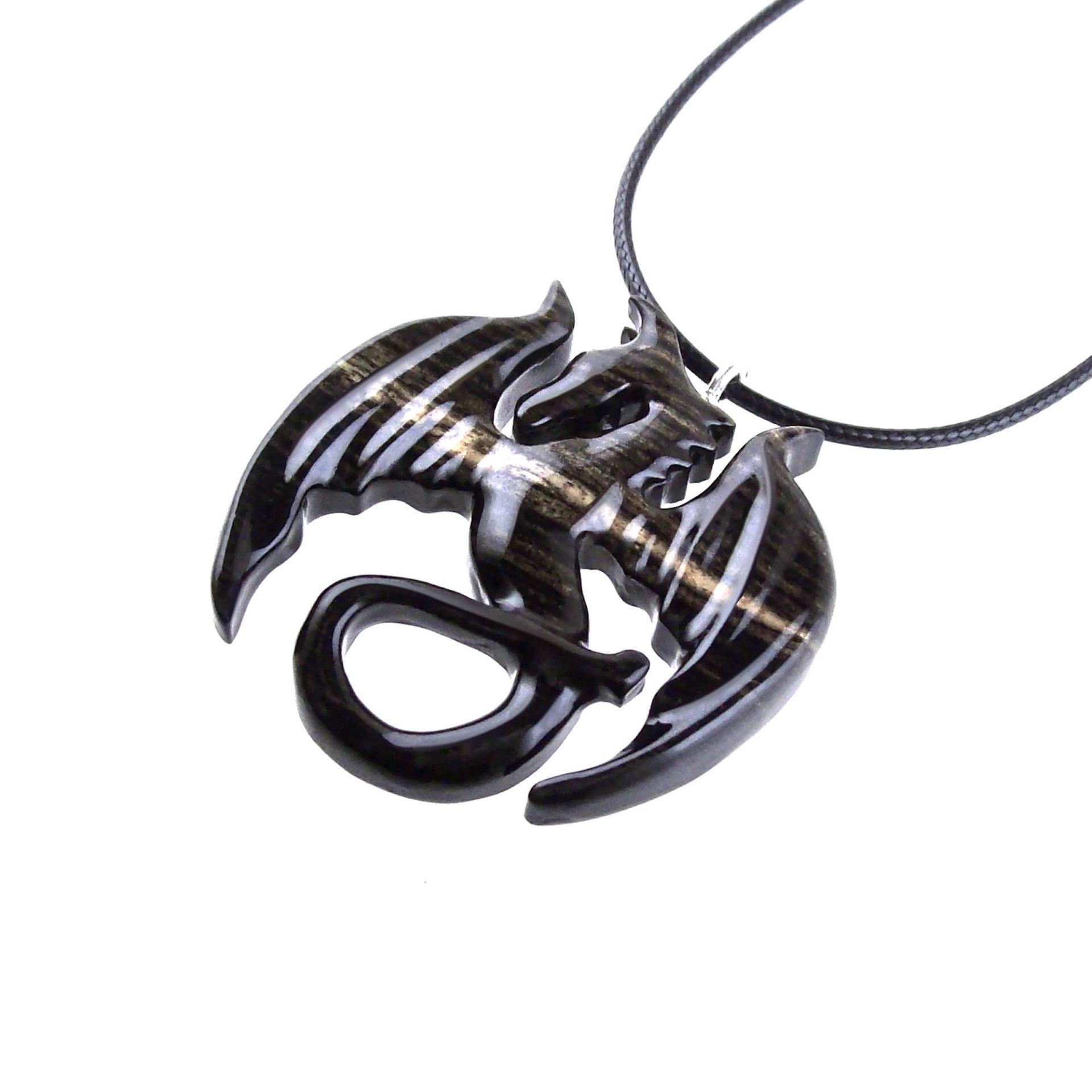 Dragon Necklace for Men Women, Hand Carved Wooden Dragon Pendant, Fantasy Wood Jewelry Gift for Her Him