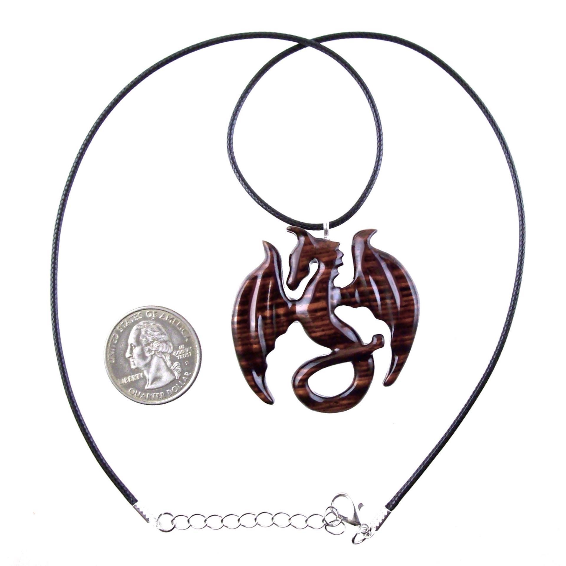 Dragon Necklace for Men or Women, Wooden Dragon Pendant, Hand Carved Wood Fantasy Jewelry, One of a Kind Gift for Him Her