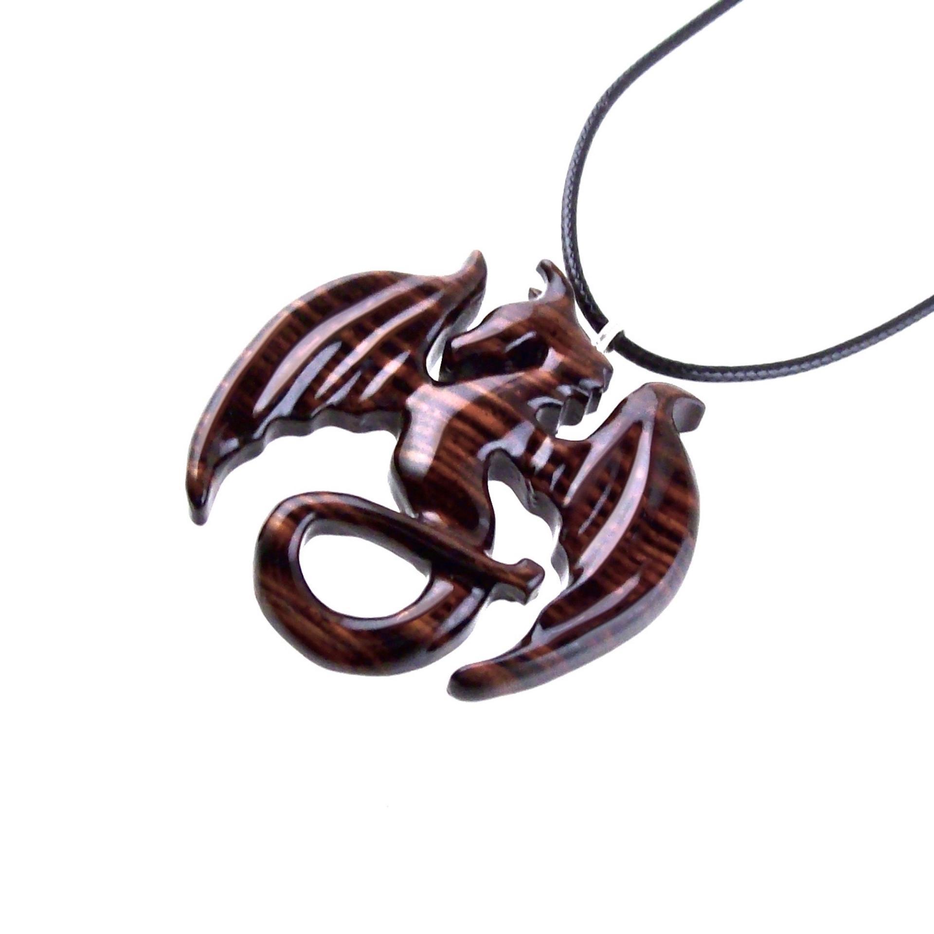 Dragon Necklace for Men or Women, Wooden Dragon Pendant, Hand Carved Wood Fantasy Jewelry, One of a Kind Gift for Him Her