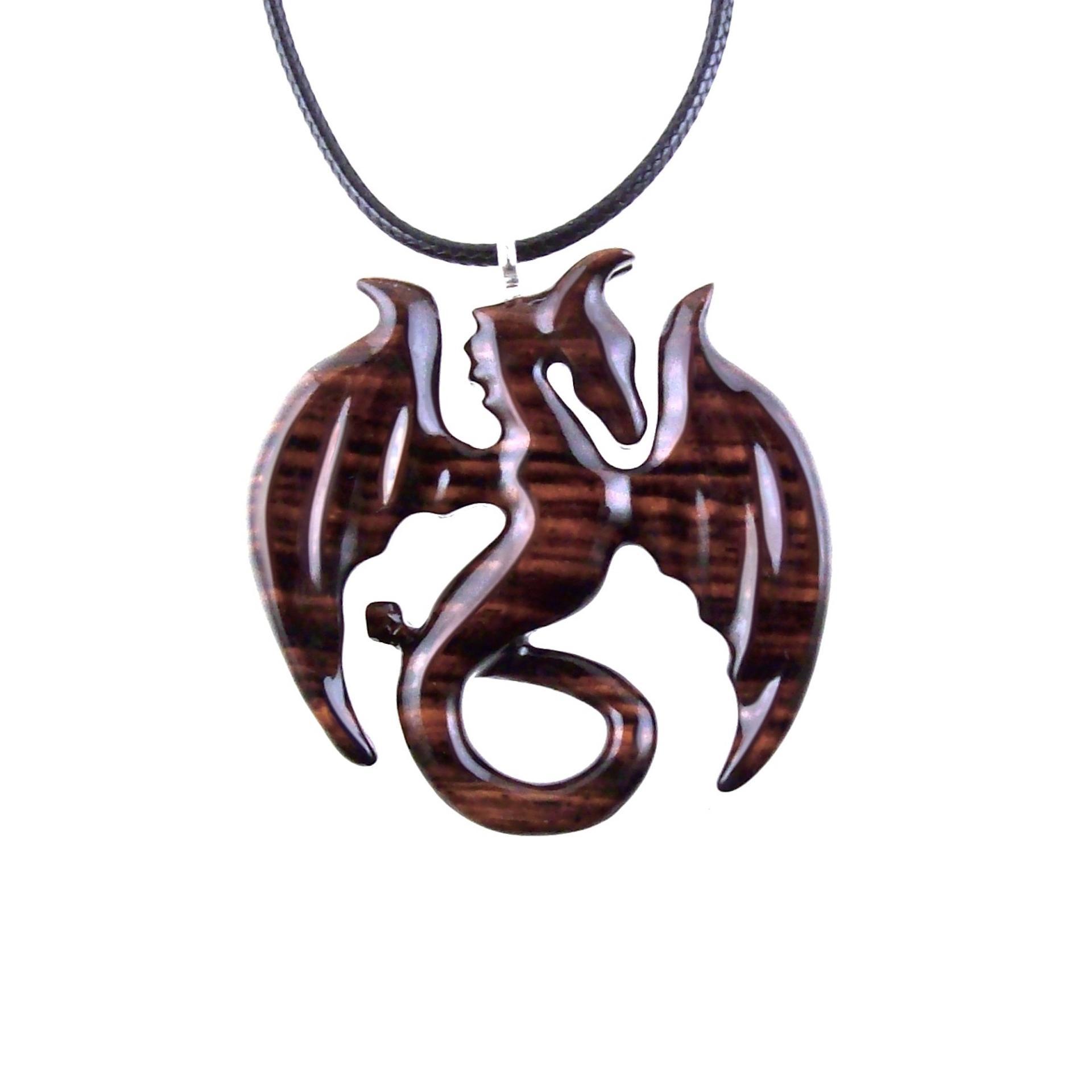 Dragon Necklace for Men or Women, Wooden Dragon Pendant, Hand Carved Wood Fantasy Jewelry, One of a Kind Gift for Him Her