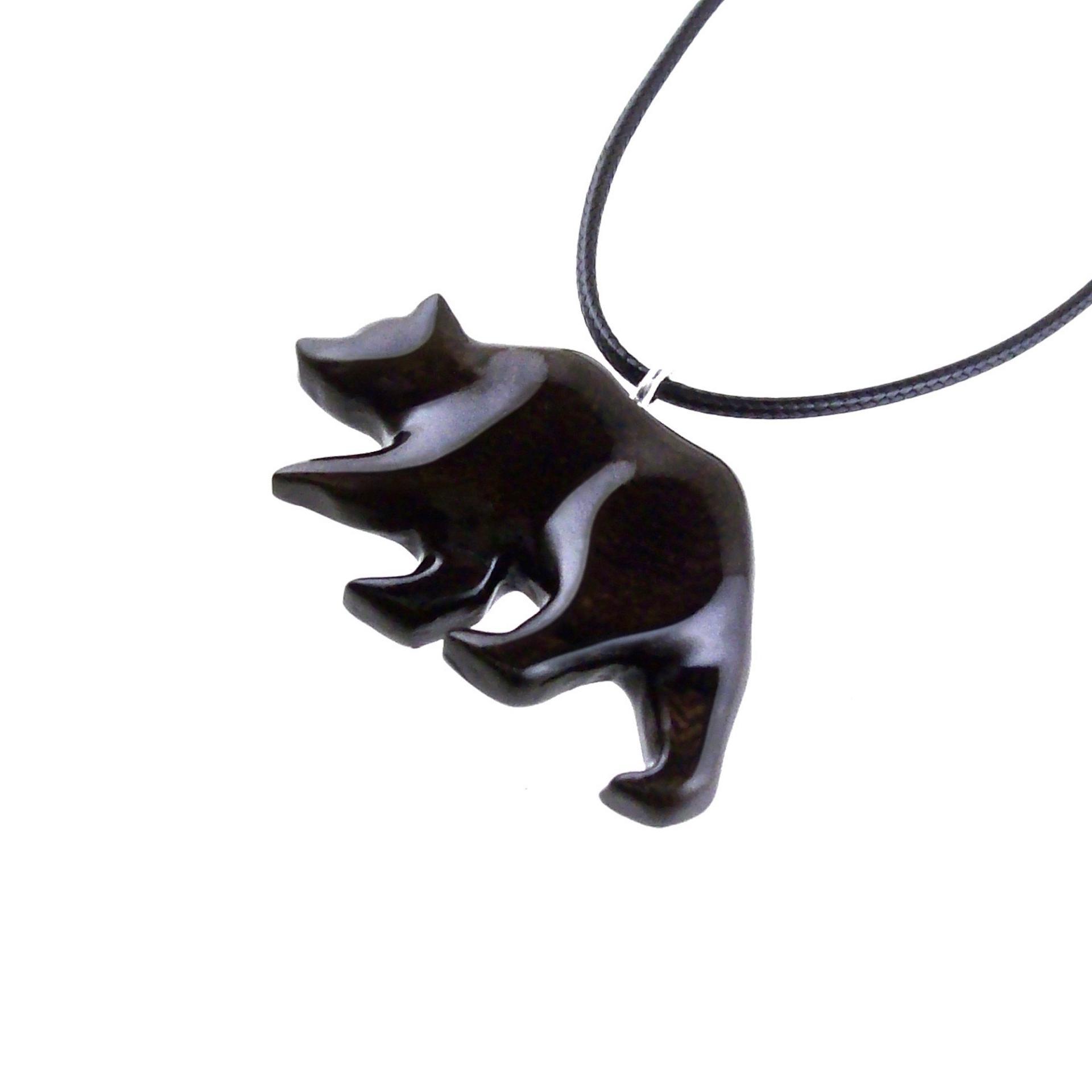 Bear Necklace, Wooden Grizzly Bear Pendant for Men or Women, Hand Carved Wood Jewelry, Totem Spirit Animal in Dark Brown