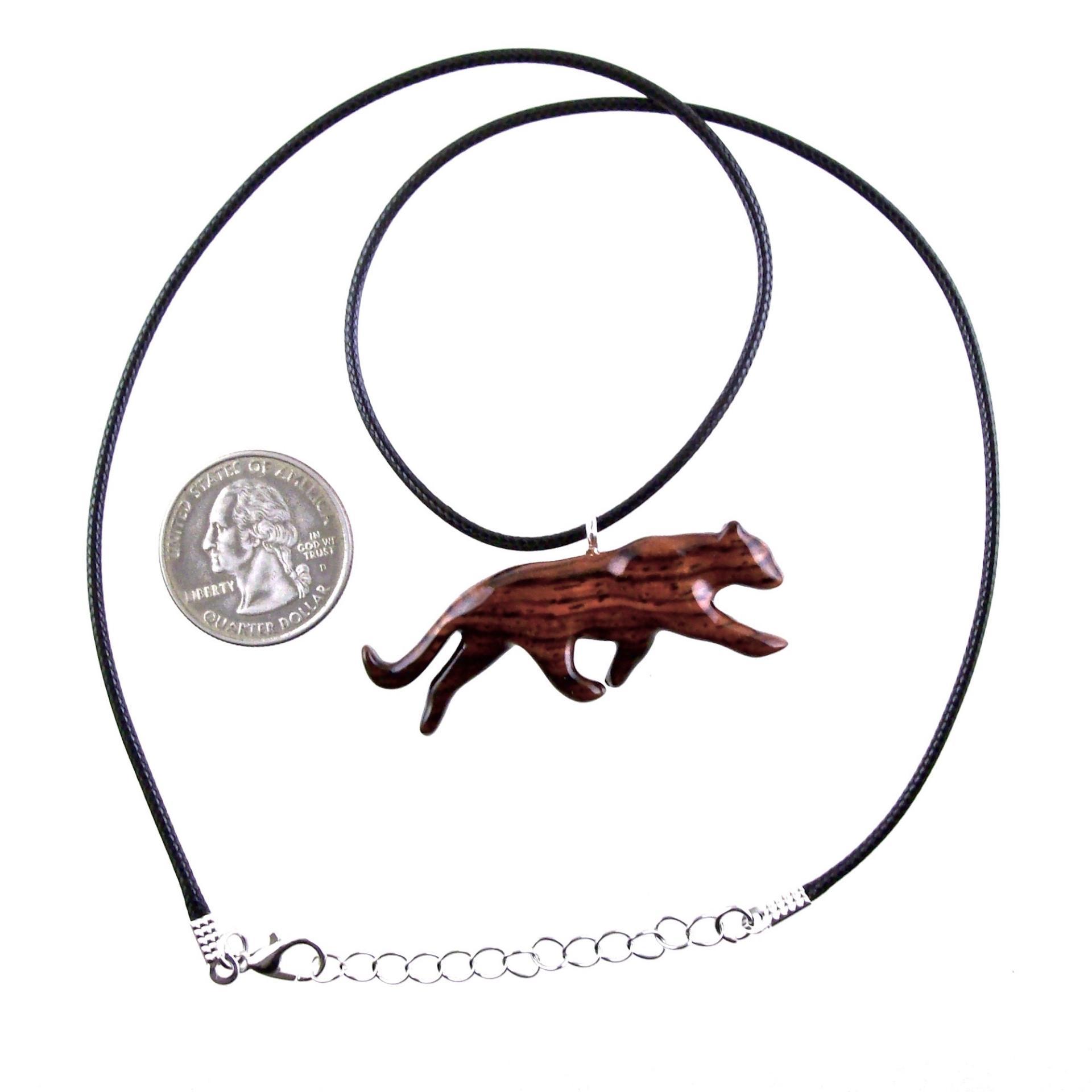 Hand Carved Puma Pendant, Wooden Panther Necklace, Panther, Cougar, Mountain Lion, Animal Jewelry for Men or Women, Gift for Him Her