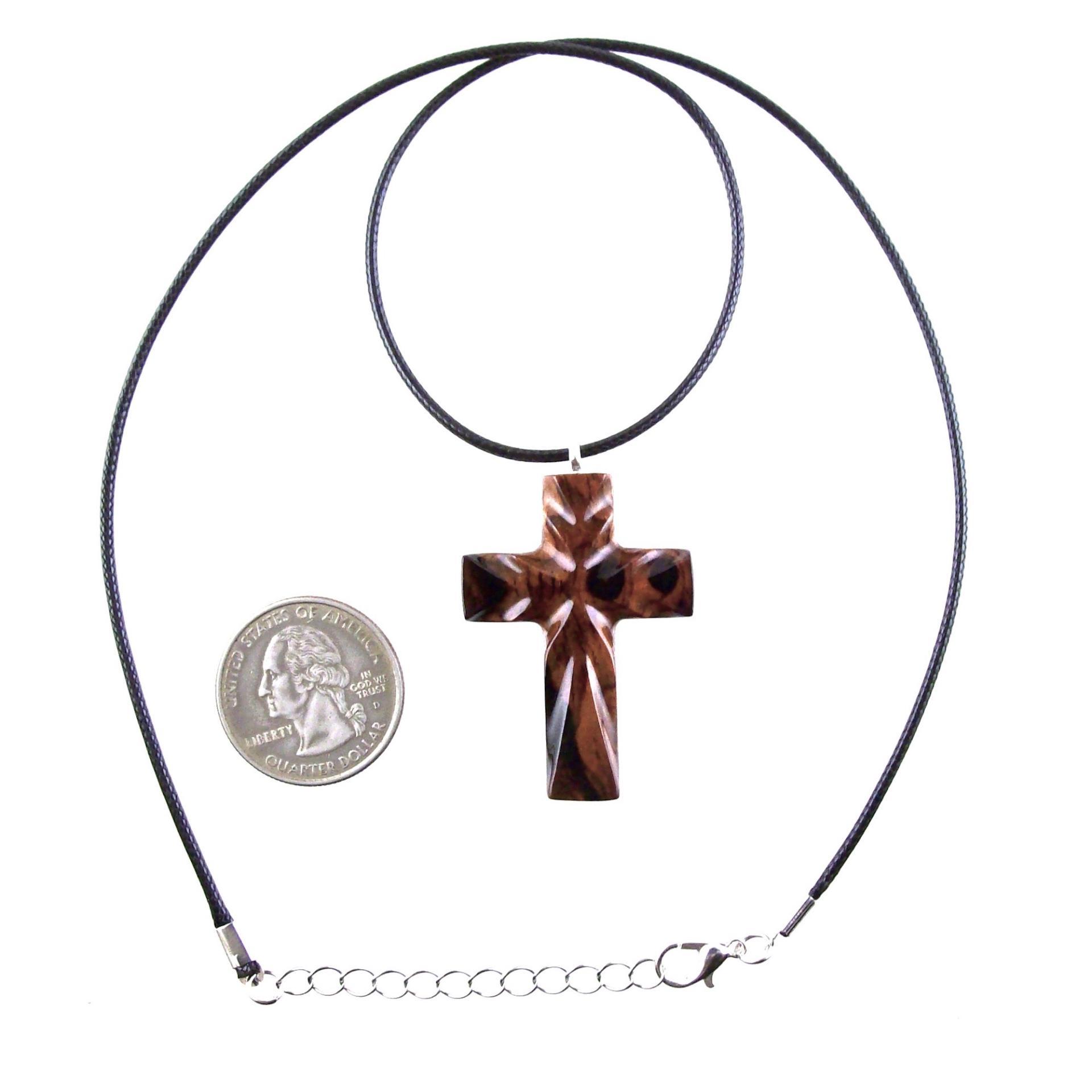 Wood Cross Necklace, Hand Carved Wooden Cross Pendant, Christian Jewelry, One of a Kind Gift for Him Her