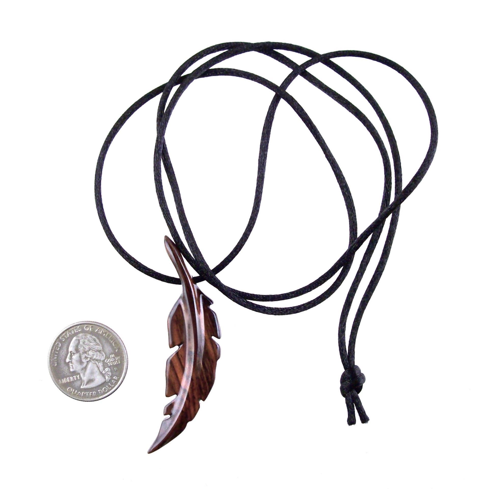 Hand Carved Feather Necklace, Wooden Feather Pendant, Mens Wood Necklace, Tribal Jewelry, One of a Kind Gift for Him