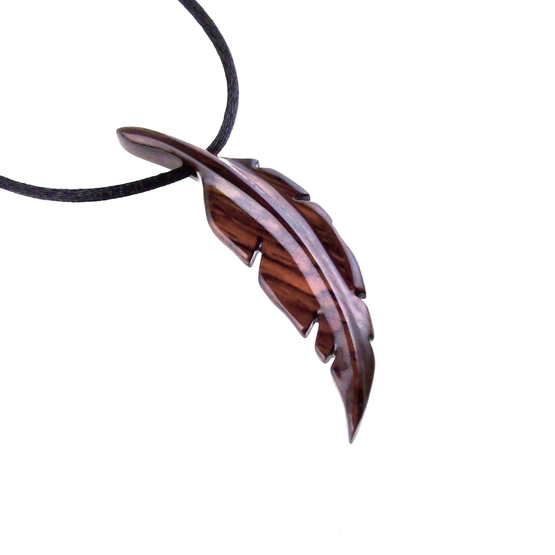 Hand Carved Feather Necklace, Wooden Feather Pendant, Mens Wood Necklace, Tribal Jewelry, One of a Kind Gift for Him