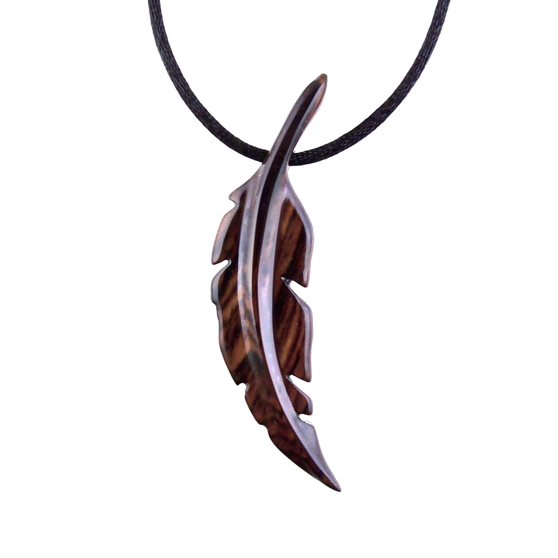 Hand Carved Feather Necklace, Wooden Feather Pendant, Mens Wood Necklace, Tribal Jewelry, One of a Kind Gift for Him