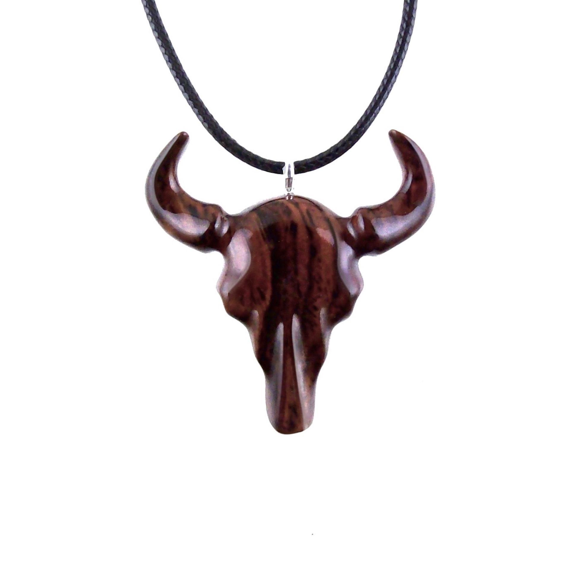 Hand Carved Bull Pendant, Wooden Bull Skull Necklace, Bison Necklace, Mens Ox Pendant, Taurus Jewelry Gift for Him