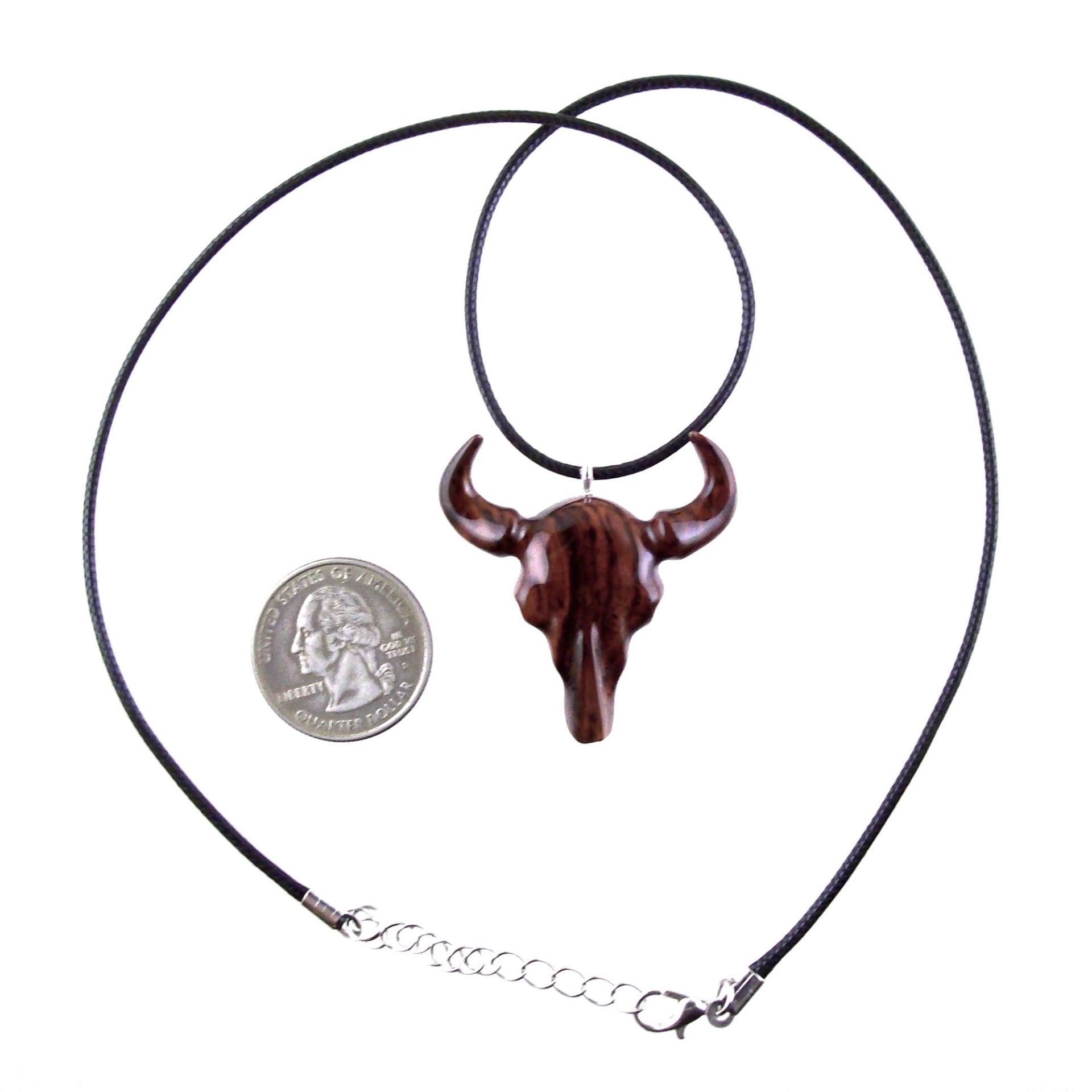 Hand Carved Bull Pendant, Wooden Bull Skull Necklace, Bison Necklace, Mens Ox Pendant, Taurus Jewelry Gift for Him