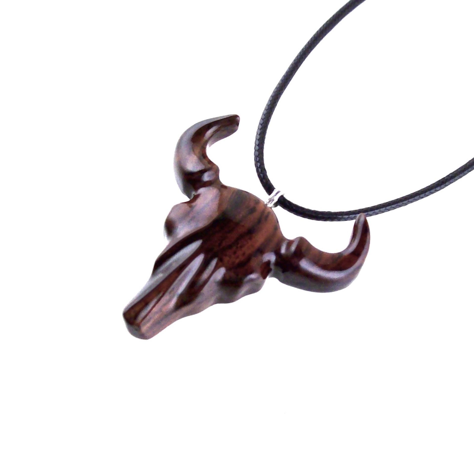 Hand Carved Bull Pendant, Wooden Bull Skull Necklace, Bison Necklace, Mens Ox Pendant, Taurus Jewelry Gift for Him
